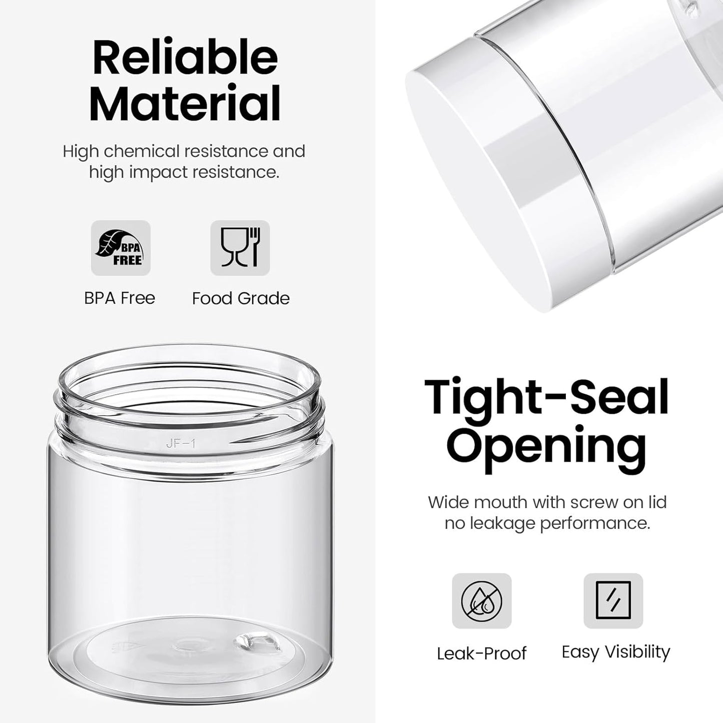 TUZAZO 24 Pack Plastic Jars with White Lids and Labels, 12pcs 8 OZ and 12pcs 4 OZ Round Clear Cosmetic Containers for Body Butter, Body Scrub, Cream, Lotion, Slime Jar, Small Items, Travel Storage