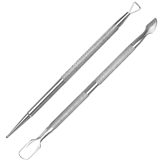 2-Piece Stainless Steel Manicure Kit for Women, Double-Ended Cuticle Pusher & Cuter, Gel Polish Remover & Nail Dotter Pen for Nail Art, Home and Salon