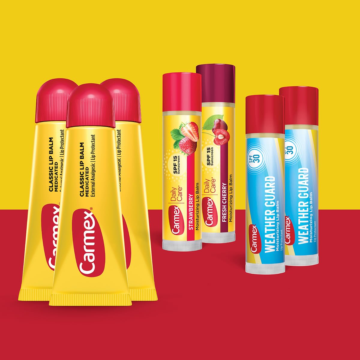 Carmex Classic, Weather Guard, and Daily Care Moisturizing Lip Balm Pack, 7-Count Lip Care Variety Pack Bag (3 Tubes, 4 Sticks)