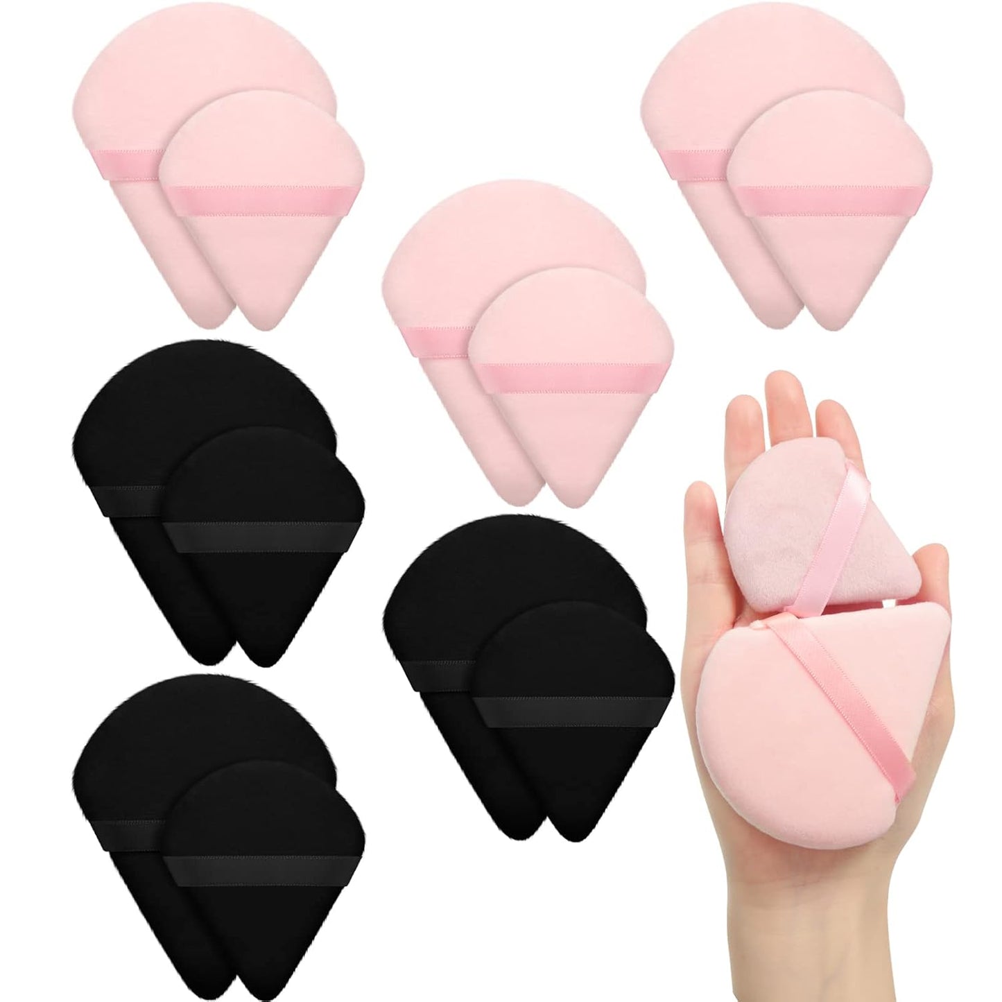 Maitys 12 Pieces Powder Puff Triangle Face Makeup Cosmetic for Loose Powder Soft Body Washable Reusable Foundation Sponge Mineral Wet Dry Makeup Tool for Women(Large, Small,Black, Pink)