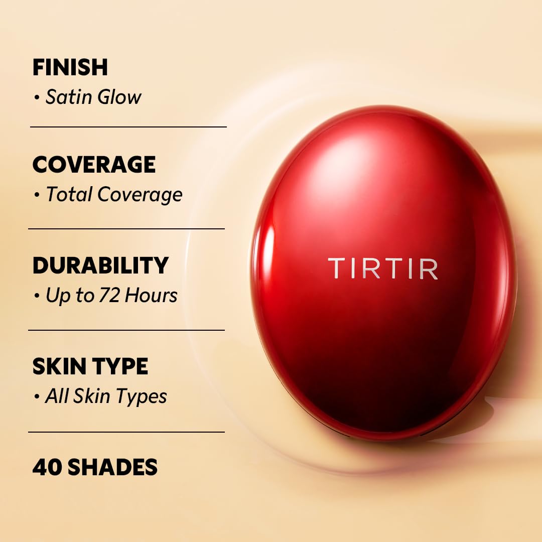 TIRTIR Mask Fit Red Cushion Foundation | Full coverage, Weightless, Skin fit, Satin Glow Finish, Korean Makeup BB Foundation, beauty, Tattoo cover up, Buildable (#27N Camel, 0.63 Fl Oz)