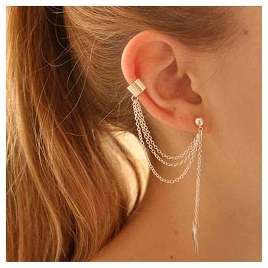 Boho Leaf Cuff Chain Earrings Silver Dangle Chain Earrings Cartilage Helix Earrings Cuff Helix to Lobe Chain Earrings Jewelry for Women and Girls