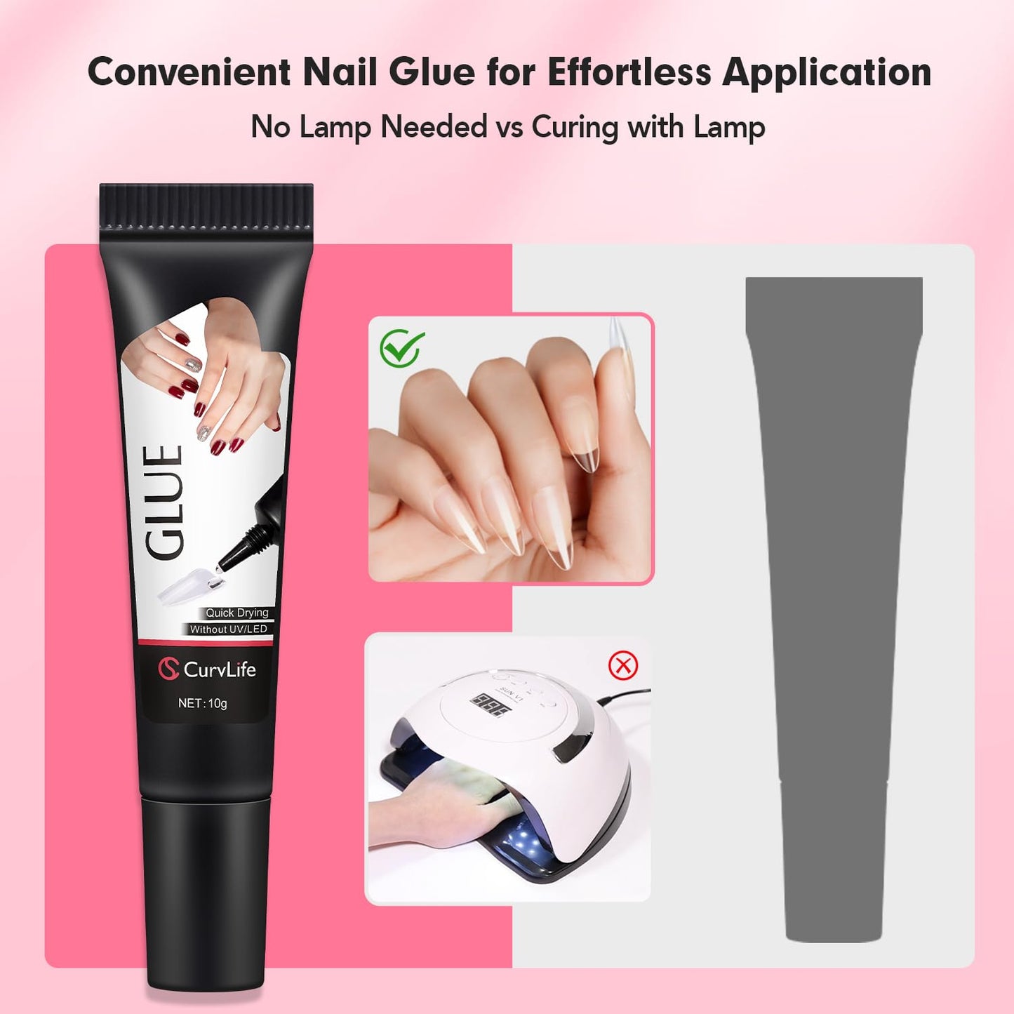 Curvlife Quick Drying 10g Semi Solid Nail Glue Gel with 10ml Remover with Cuticle Pusher Nail Art for Press On Nails Tips No Need for UV Lamp Long Lasting