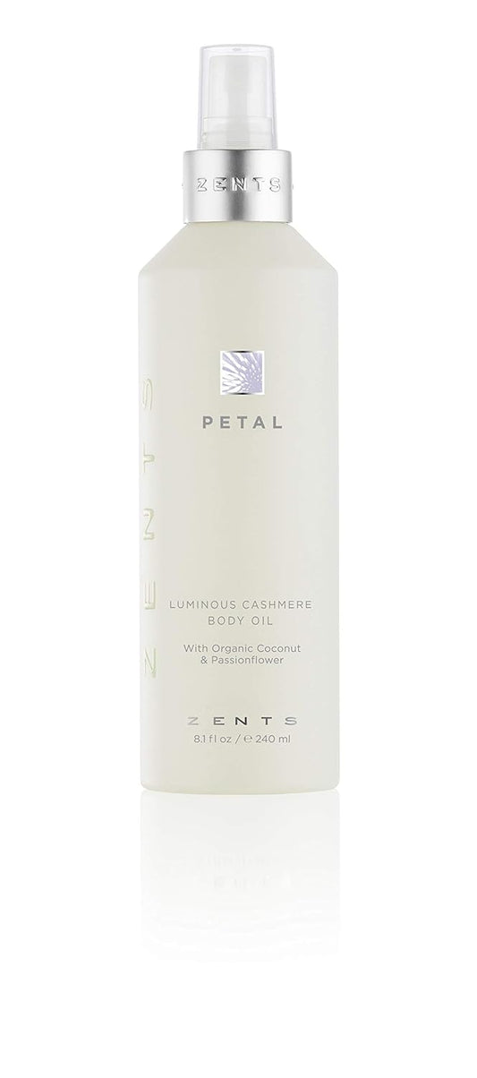 Zents Luminous Cashmere Body Oil (Petal Fragrance) | Moisturizing Body Oil with Vitamin E & Organic Coconut Oil | Softens & Smooths Skin | 8 fl oz