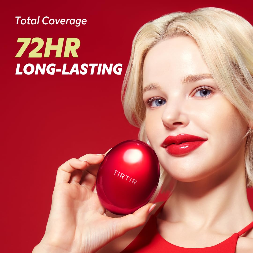 TIRTIR Mask Fit Red Cushion Foundation | Full coverage, Weightless, Skin fit, Satin Glow Finish, Korean Makeup BB Foundation, beauty, Tattoo cover up, Buildable (#27N Camel, 0.63 Fl Oz)