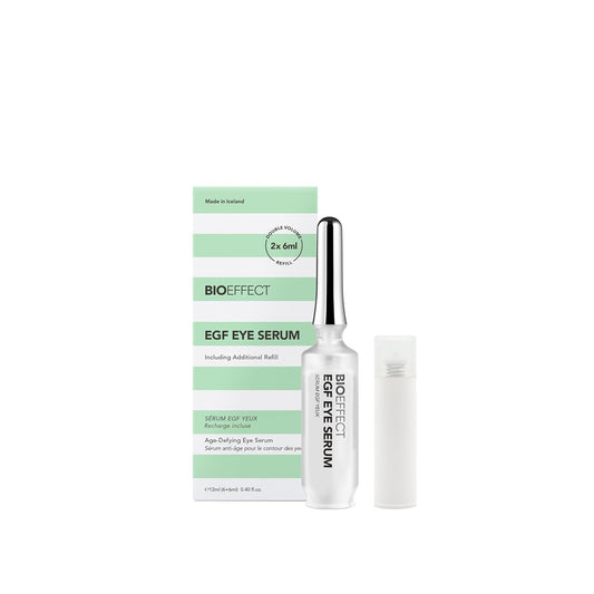 BIOEFFECT EGF Eye Serum Refill Set with Cooling Rollerball (6 ml) and One Refill Cartridge (6ml), Anti-Aging Corrective Gel with Hyaluronic Acid for Puffy Bags, Wrinkles, Fine Lines and Crows Feet