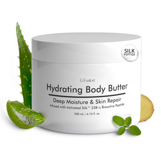 Hydrating Silk Peptide Body Butter - Lightweight Non-Greasy Moisturizer with Aloe Vera, Vitamin E & Herbal Extracts for Dry, Rough, and Sensitive Skin – Deep Nourishment Body Glaze & Hydration