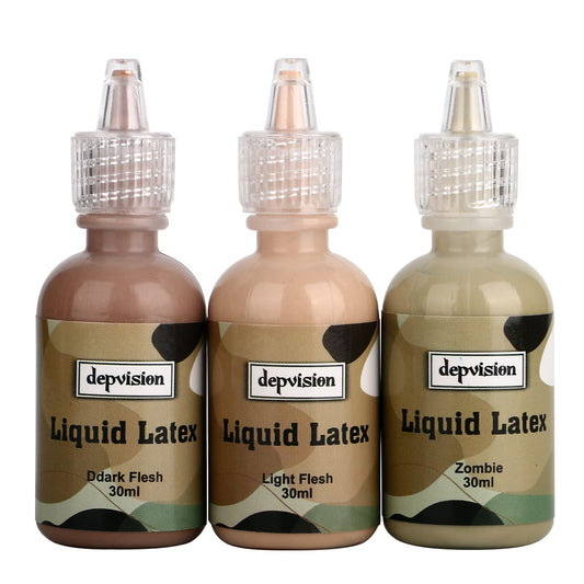 Depvision Liquid Latex 3 Colors Set White Fresh Clear Color For Special Effects Wound Waterproof Professional Makeup Artist Skin Illustrator SFX Monster Zombie (60ml*3 Color) (30ml * 3 Special color)