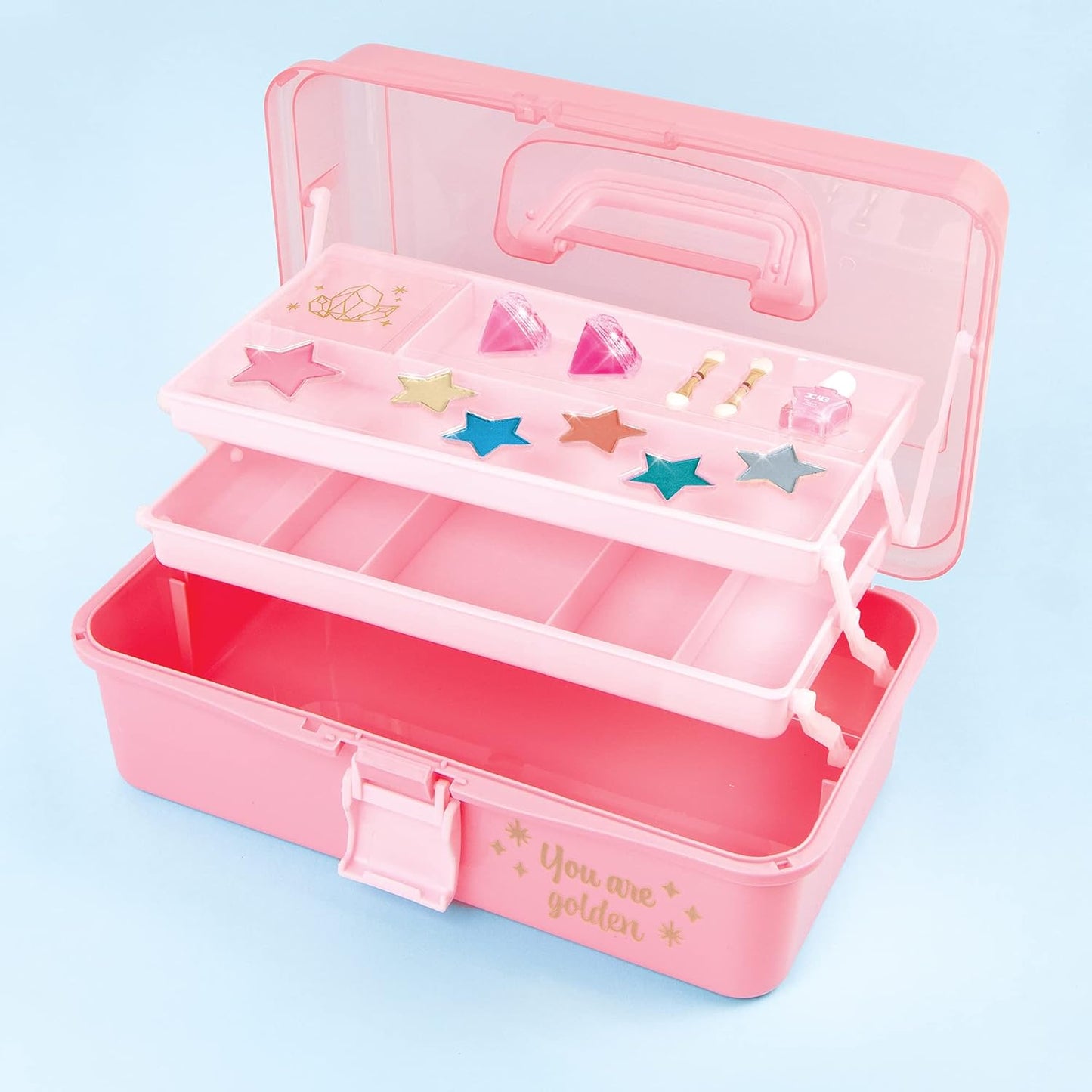 3C4G Pink and Gold Hard Case Makeup Storage Set - Kids Makeup Kit for Girls and Teens - Includes Storage Case, 5 Eyeshadows, 1 Blush, 2 Lip Glosses & 1 Nail Polish - Ages 8+ by Make It Real