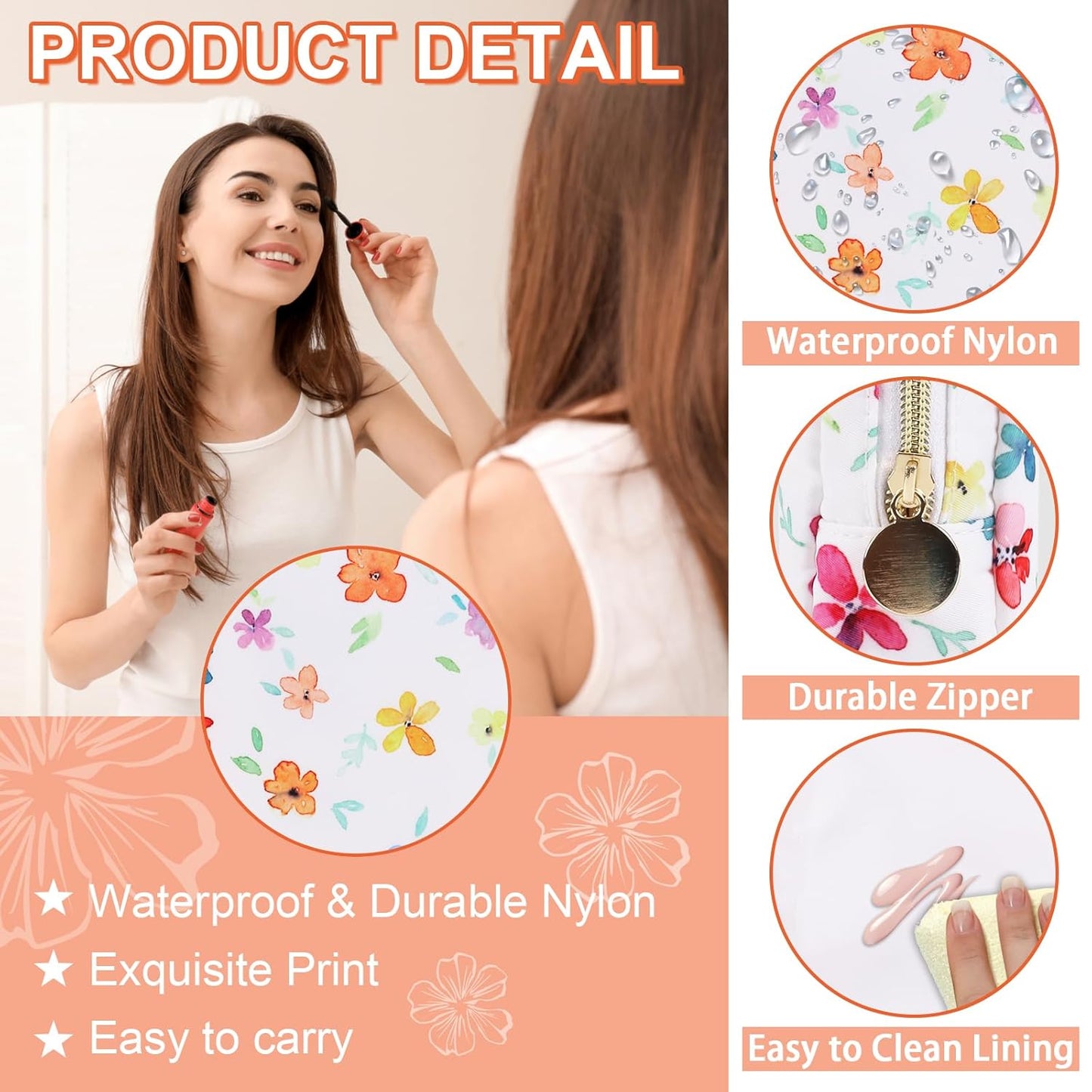 Waterproof Mini Floral Makeup Bag Pouch for Purse,Nylon Flower Cosmetic Travel Bag Small Preppy Toiletry Organizers for Women Girl,Cute Zipper Pouch Coin Purse for Work(Mini Colorful-Flowers)