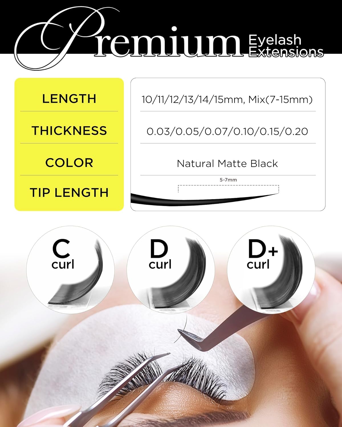 BEYELIAN Eyelash Extension 0.05 C Curl 13mm Tray Easy Fan Lash Extensions Volume Lashes 100°/212°F High Temperature Resistant Classic Professional Use Natural Matte Black (0.05 C 13mm)