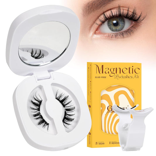 QUEWEL Magnetic Eyelashes, Reusable No Glue Needed Magnetic Eyelashes Kit with Applicator Lash Clusters Kit without Eyeliner So Soft and Easy to Wear and Remove (G-RC-D)