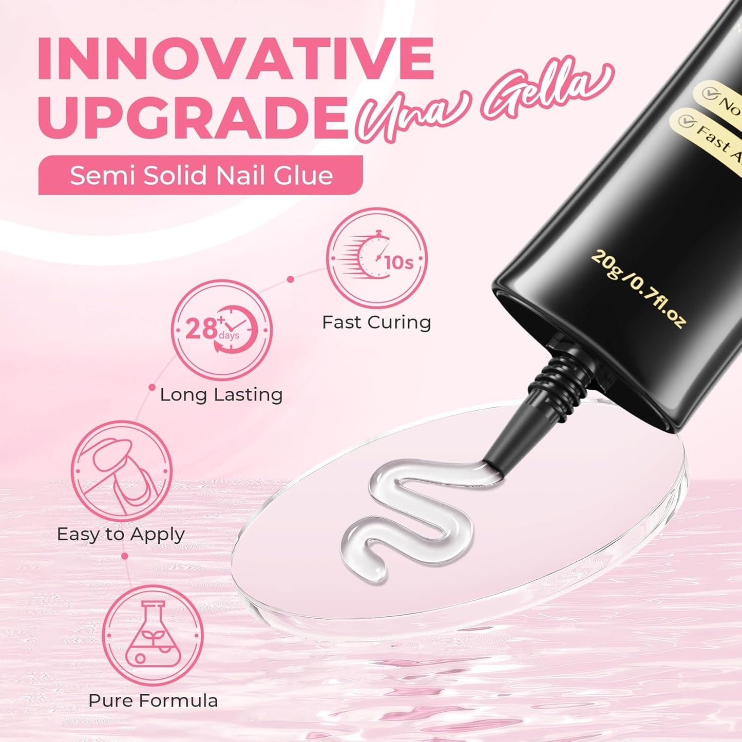 UNA GELLA Super Strong Nail Glue for Press On Nails: 20g, Soft Gel Nail Tips No Lamp Need, Fast-curing, Long Lasting, Semi Solid Gel Nail Glue for Fake False Acrylic Nails