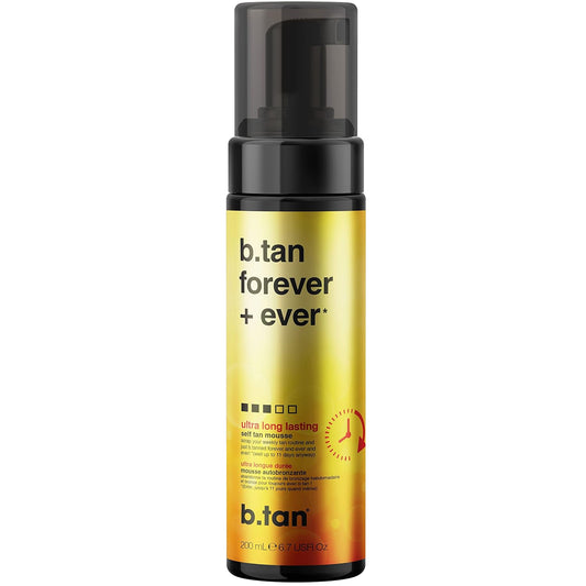 b.tan Ultra Long Lasting Self Tanner Mousse | Forever & Ever - Lasts Up to 11 Days, Fast, 1 Hour Express Sunless Tanning Foam, No Fake Tan Smell, Dark Bronze Glow, Vegan, Cruelty Free, 6.7 Fl Oz