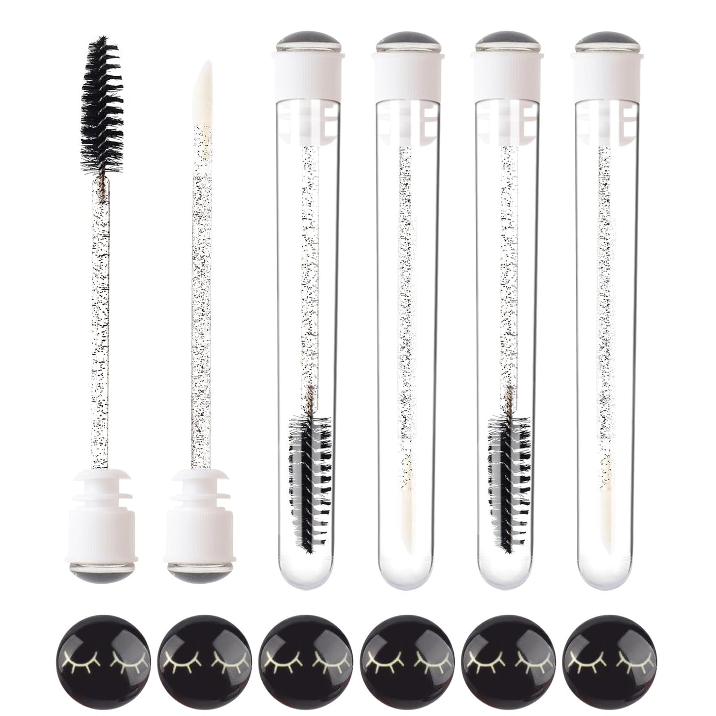 48 Pieces Disposable Mascara Wands Set,Include 24 pcs Disposable Crystal Lash Spoolies Brush and 24 Pieces Reusable Diamond keychain Empty Eyelash Brush Tubes for Women Girls Makeup Brush Kit