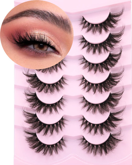 Fox Eye Lashes Faux mink Eyelashes Wispy Cat Eye Long False Eyelahses Dramatic Cross Full Volume Strip Lashes Pack 7 Pairs