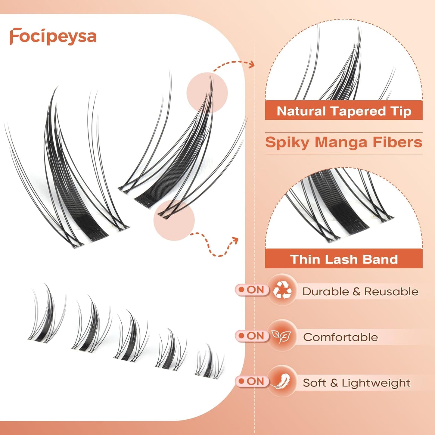 Focipeysa Spike Lash Clusters Kit with Bottom Lash Extension Lash Bond and Seal Manga Eyelash Clusters Kit Natural Look Fairy Individual Lashes Extensions Kit with Lash Tweezers
