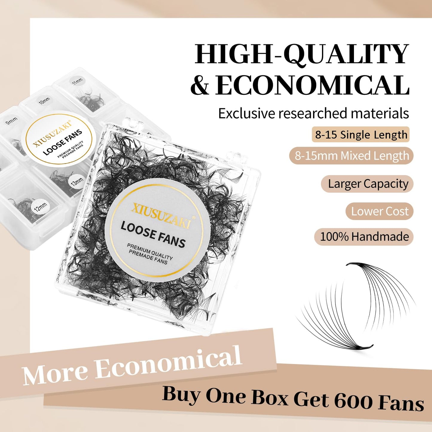 Premade Eyelash Extensions 600 Fans 10D Volume Lash Extensions 0.07 Thickness D Curl 12mm Fluffy Soft Loose Fan