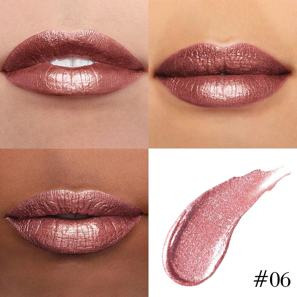 evpct Dark Bronze Metallic Shimmer Lip Liner and Lipstick Combo Lip Gloss Stains Set Makeup for Women Long Lasting Waterproof 24, Iced Mocha Frosted Metallic Glitter Glossy iridescent Liquid Lipstick