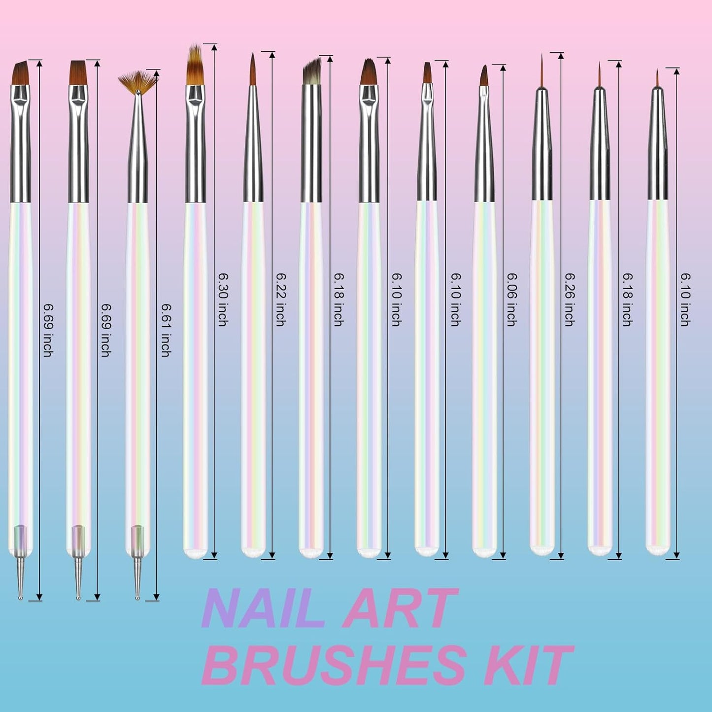 Artdone 12 PCS Nail Art Brushes Set Nail Art Liner Brush and Nail Dotting Pen Gel Polish Painting Tools For Nail Art Design Include Extension Gel Nail Brush And Arylic Nails