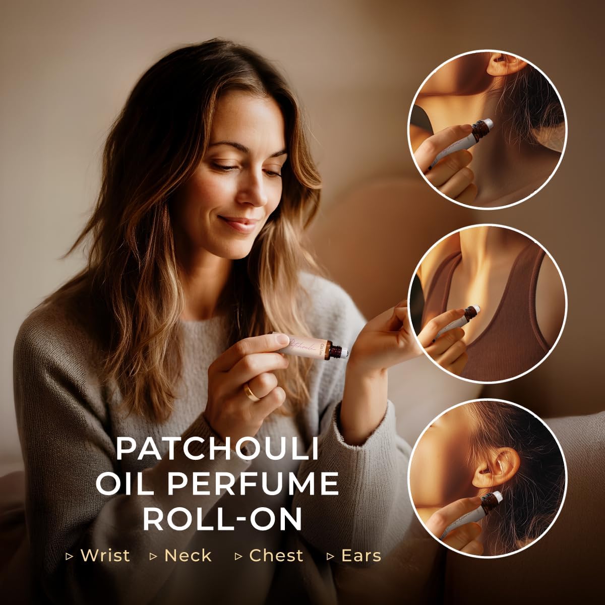 Gya Labs Patchouli Roll On, Luxurious Aroma for Confidence and Allure - Patchouli Essential Oil Roll On for Tranquillity and Inner Peace - 0.34 Fl Oz - Travel-Sized Convenience and Quick Absorption