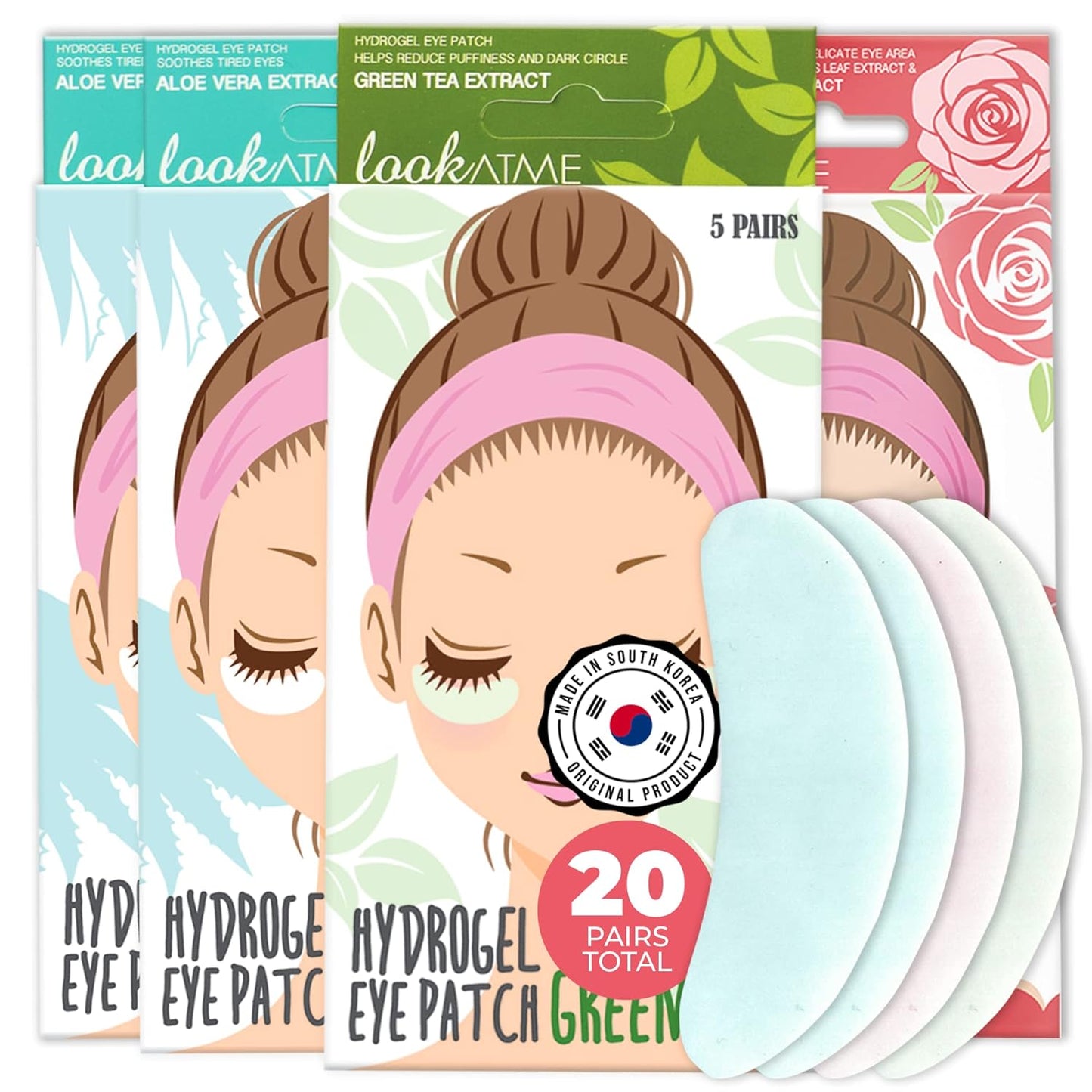 Under Eye Patches for Dark Circles and Puffiness (20 Pairs) - Korean Skin Care Caffeine Collagen Eye Patches for Puffy Eyes -Hydrogel Eye Patch - Under Eye Mask - Aloe Vera Rose Green Tea Gel Eye Pads