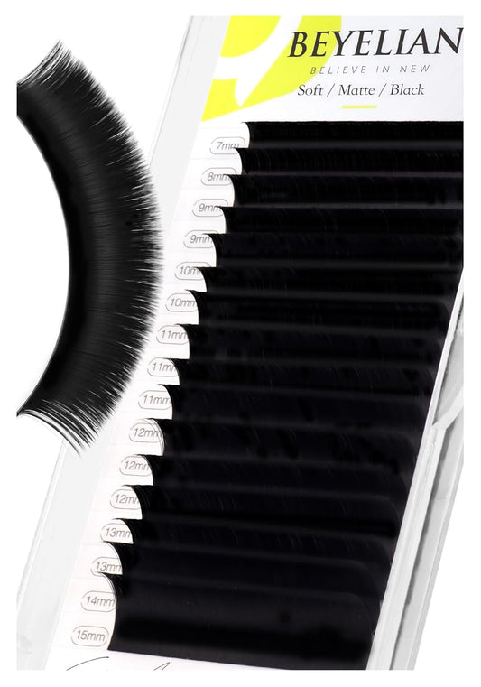 BEYELIAN Eyelash Extension 0.05 D+ Curl 7-15mm Mixed Tray Easy Fan Lash Extensions Volume Lashes Professional Use Natural Matte Black (0.05 D+ 7-15mm Mix)