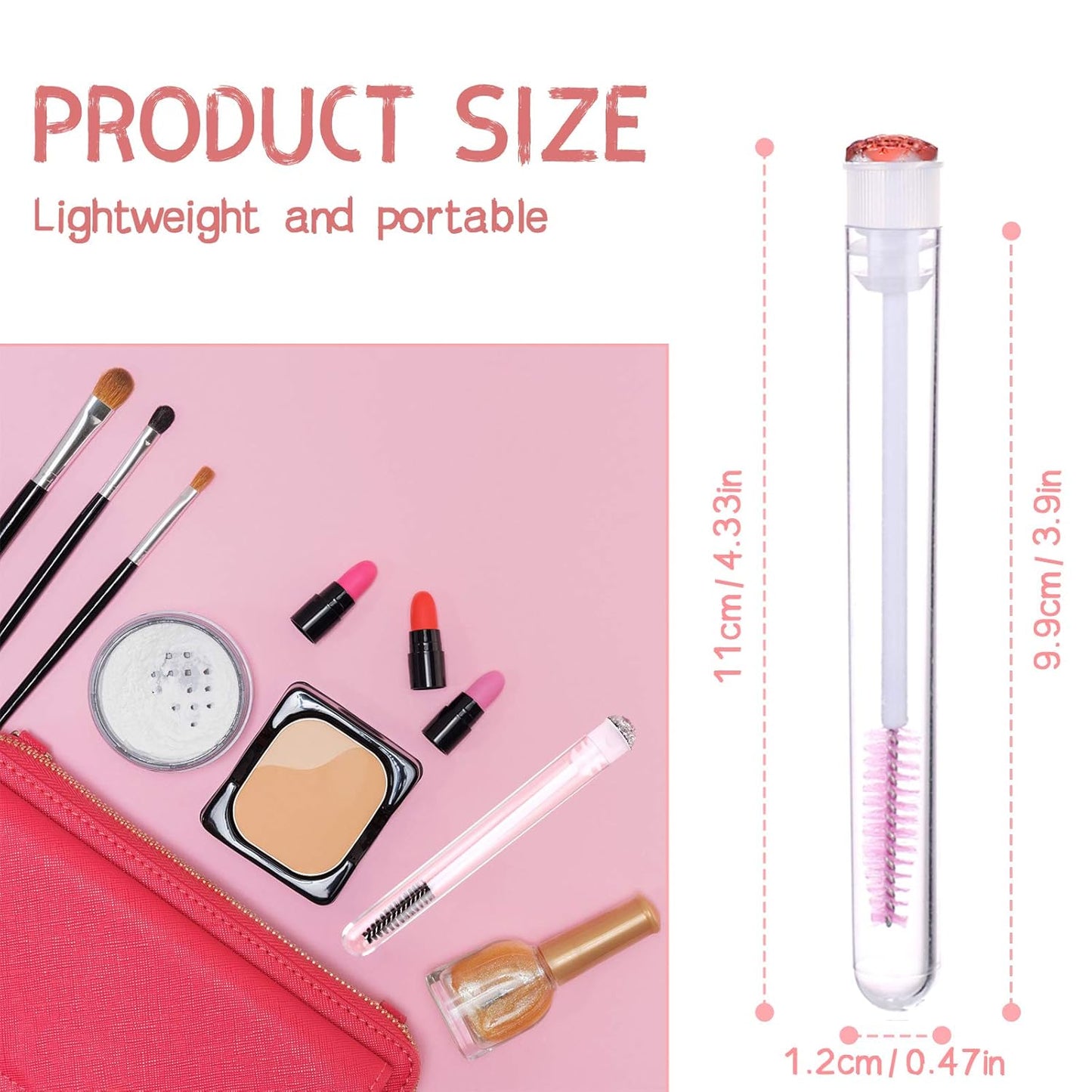 50 Pieces Disposable Mascara Brushes Eyelash Brush Lash Wand Diamond Mascara Wands with Tube Makeup Tool Lash Spoolies Sanitary Brushes Lash Extension Supplies (tube scale l pink 50)