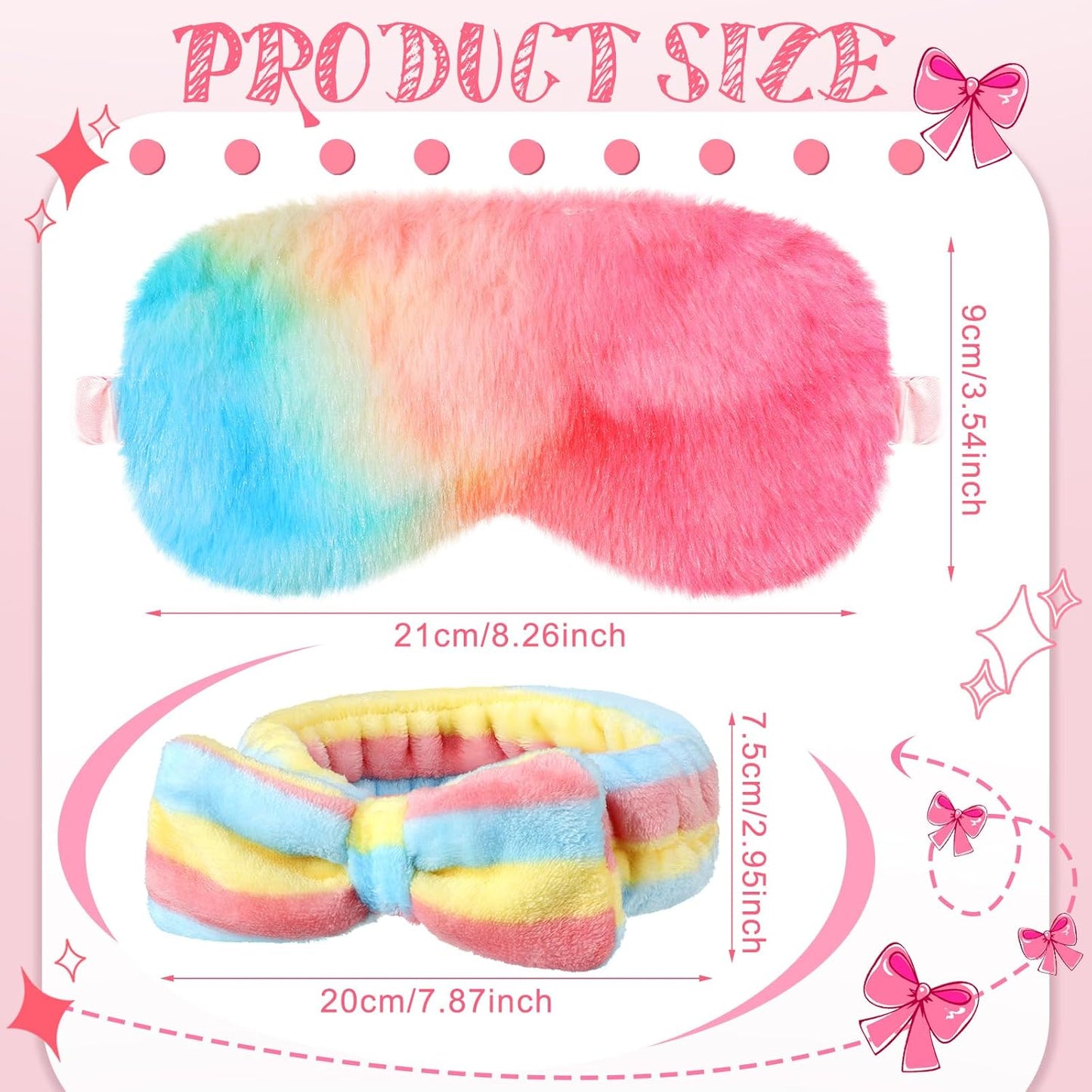 Newcotte 24 Pcs Sleepover Party Supplies for Girls, Includes 12 Pcs Plush Sleep Eye Mask and 12 Pcs Bow Hair Band, Plush Bow Headbands, Fur Face Wash Headband Faux Fur Mask for Women (Lovely Style)