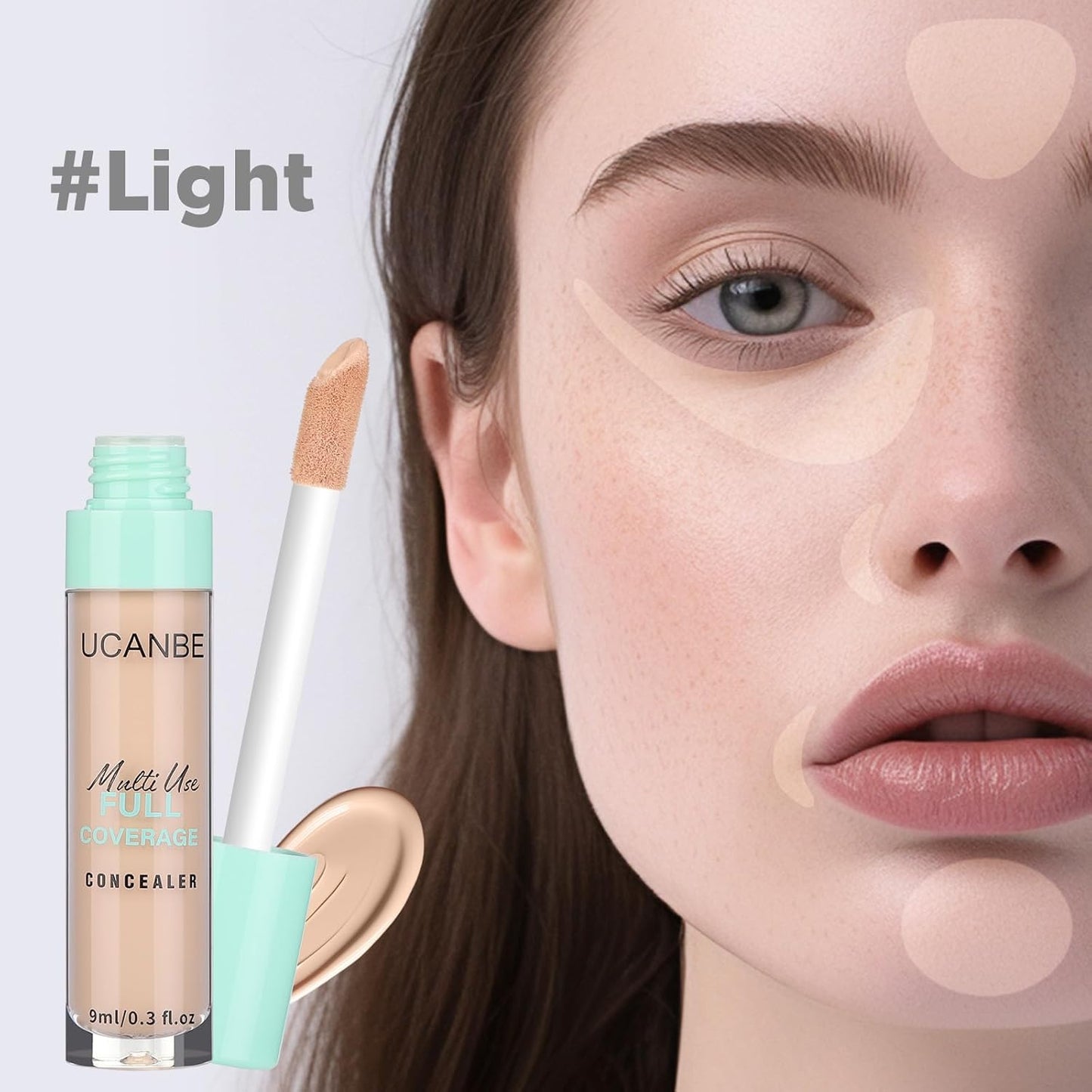 UCANBE Liquid Concealer Stick, Conceals, Covers, Highlights, Medium to Full Coverage Hydrating Color Corrector Face Makeup for Under Eye Dark Circles, Redness, Dullness, Fine Lines - Light-0.3 Fl.oz