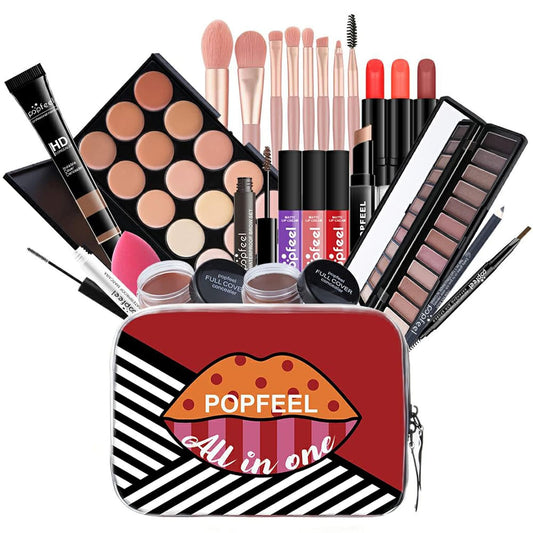 All-in-one Makeup Set Holiday Gift | Full Makeup Kit for Women Essential Starter Bundle Include Eyeshadow Palette Lipstick Blush Cream Concealer Face Powder Eyeliner Mascara Lipgloss Brush