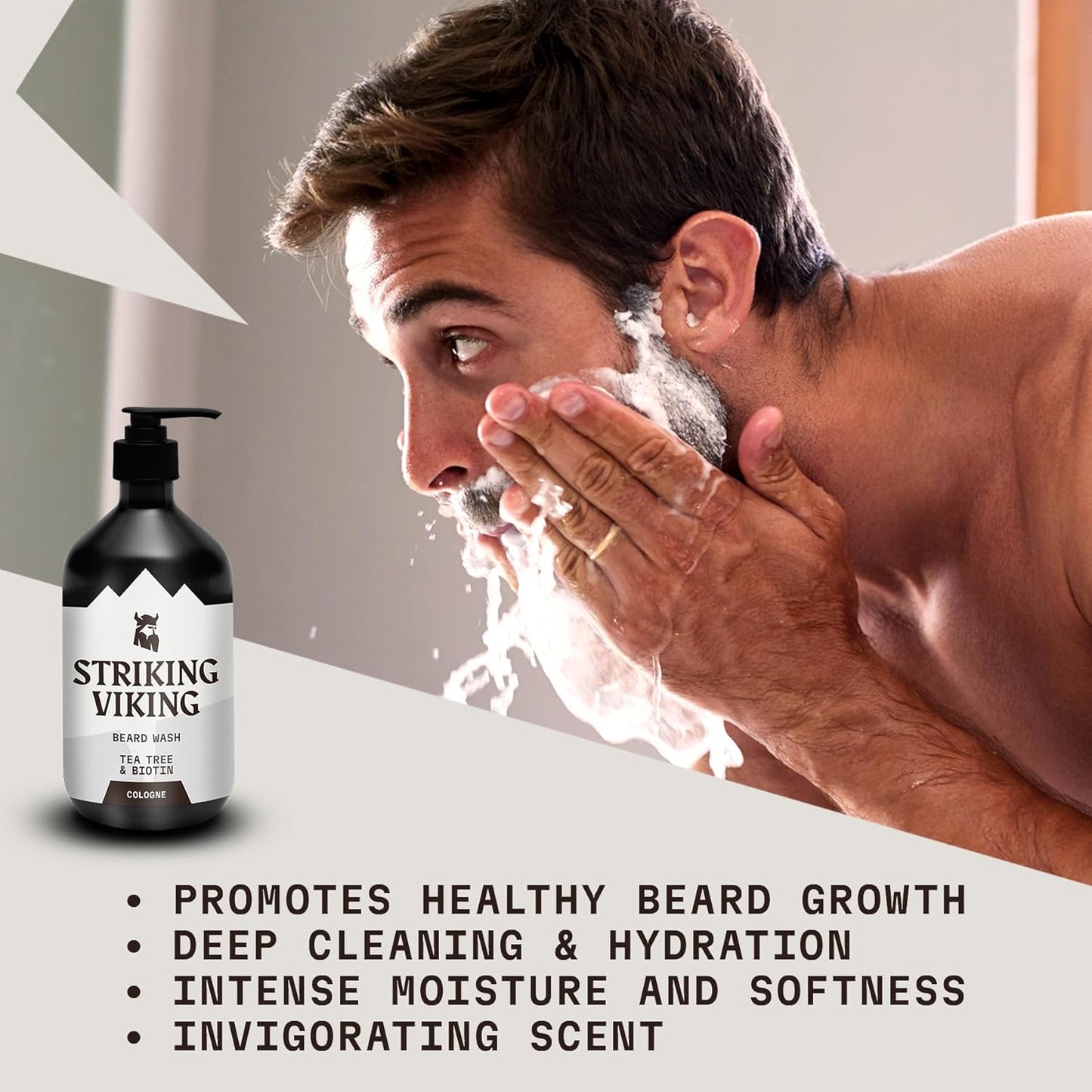 Striking Viking Beard Wash - 17 oz, Natural Tea Tree & Biotin - Cologne Scent Beard Shampoo Paraben & Sulfate Free For Men - Deep Cleansing and Care