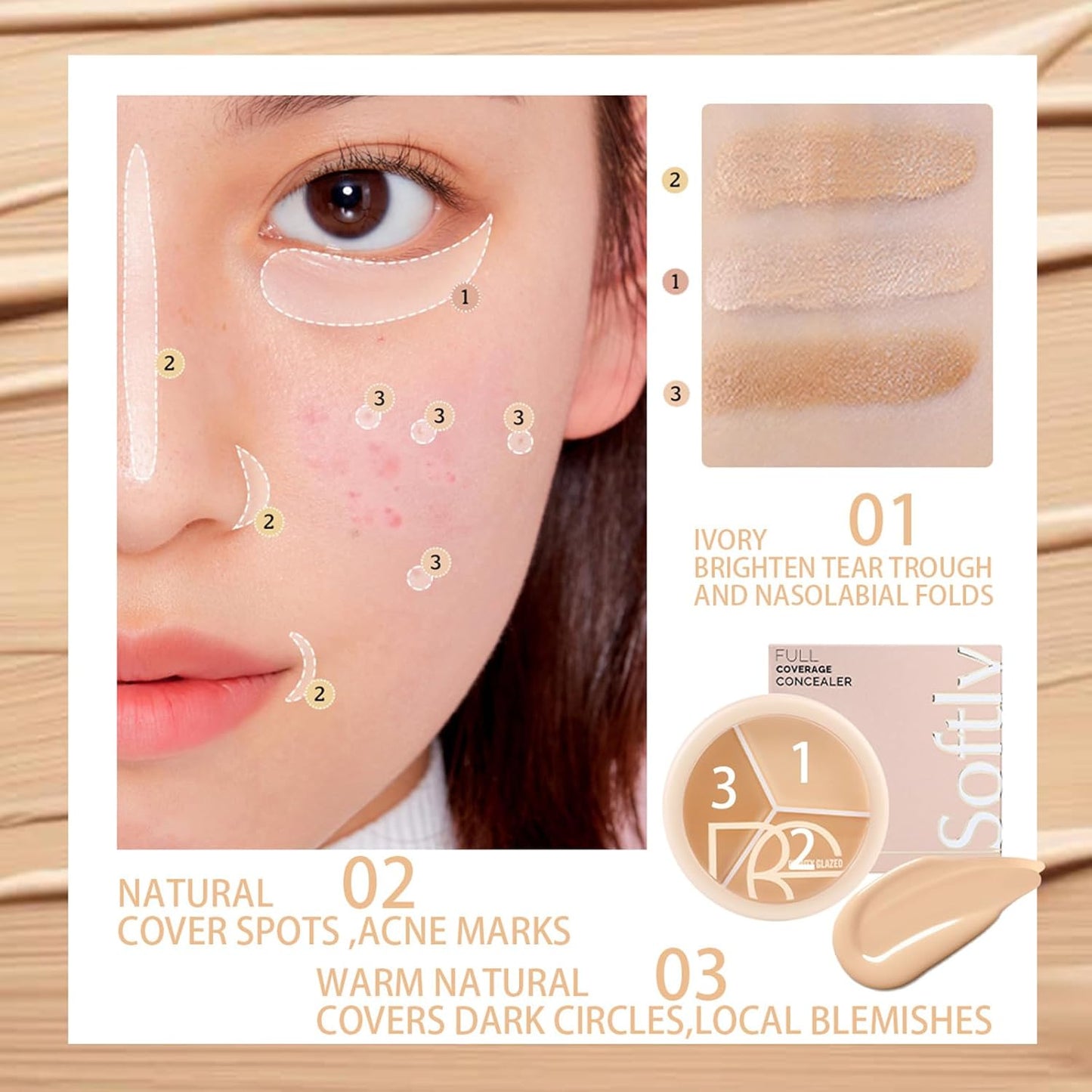 Foundation Concealer Palette + Color Corrector Palette, Light Color Combination Cosmetics Cream Highlighting Palette, Cover Dark Circles, Bruises, Age Spots, Blemish, Vegan & Cruelty Free