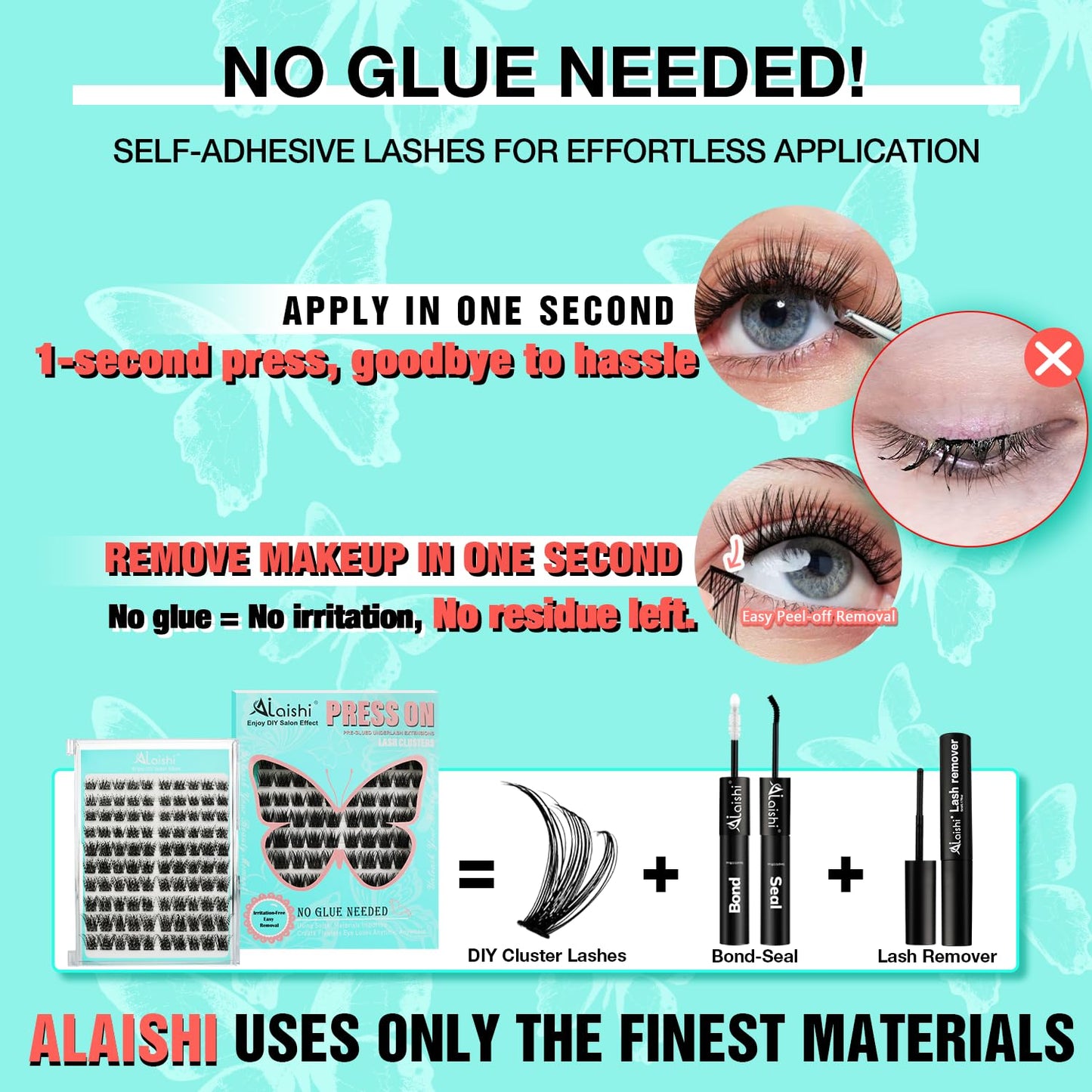 No Glue Needed Lashes, Self Adhesive Eyelashes, DIY Lash Cluster Eyelash Extensions Kit 10‑18mm,120pcs Fluffy D Curl Soft Natural Lashes with Tweezers–Fake Cat Eye Wispy Individual Clusters(NGDYAA1)