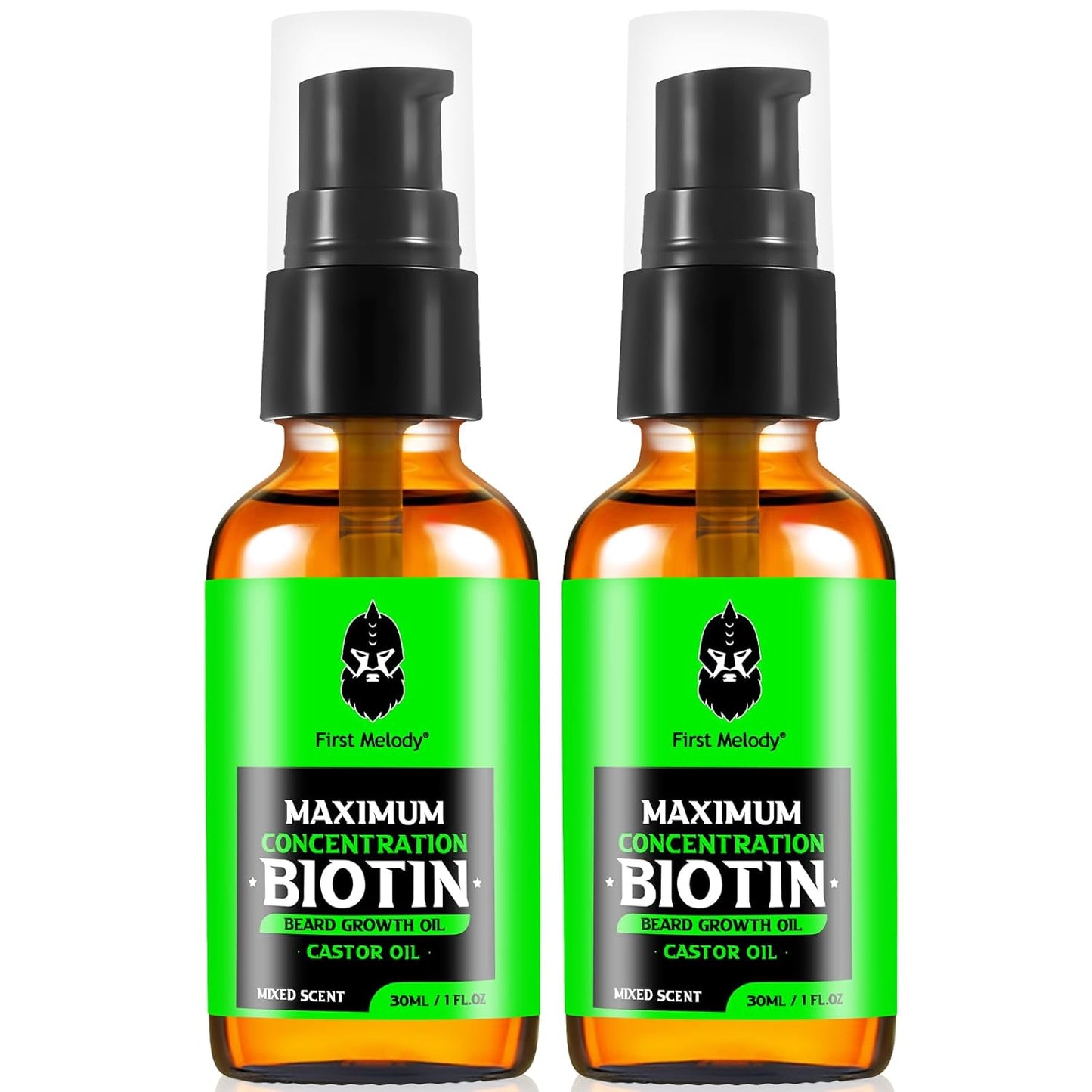 Beard Oil,Maximun Thickening Biotin, with Castor Oil and Argan & Jojoba Oils, Promotes Beard Growth, Styles, Strengthens & Softens Beards & Mustaches,1 Ounce*2（2 Pack）