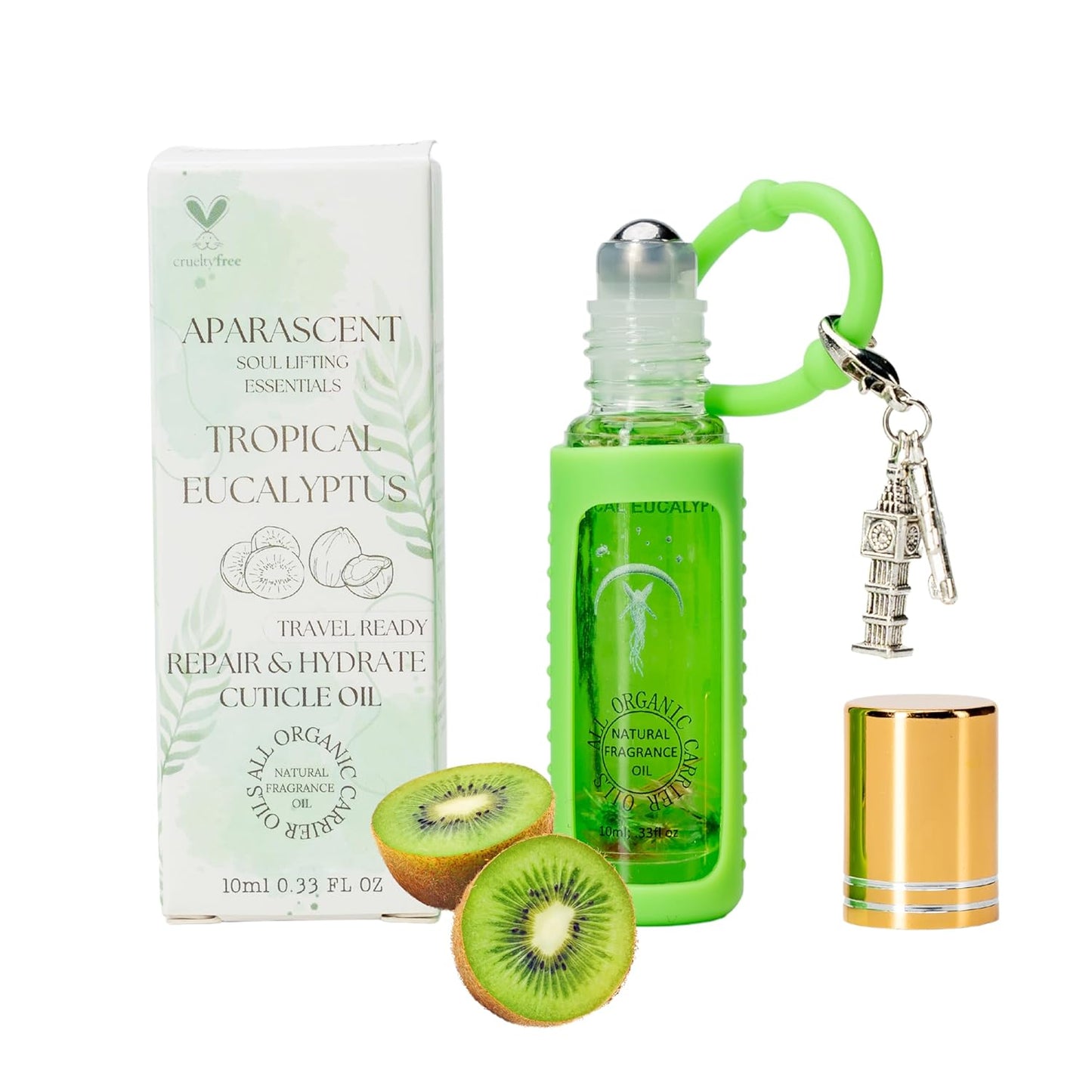Tropical Eucalyptus Organic Nail Cuticle Oil Pen with Jojoba, Coconut MCT, and Rosehip for Nail Hydration, Growth & Strength, Travel Size Keychain(0.34 Fl Oz)