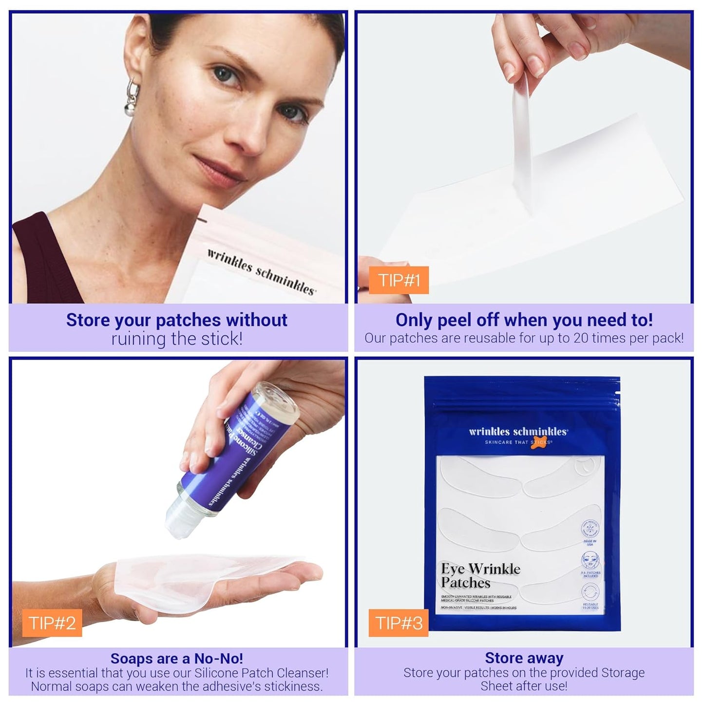 Wrinkles Schminkles Under Eye Patches - Rejuvenate Wrinkles with Medical Grade Silicone Reusable Anti-Wrinkle Patches for Under Eye Treatment, Banish Dark Circles (3 Pairs)