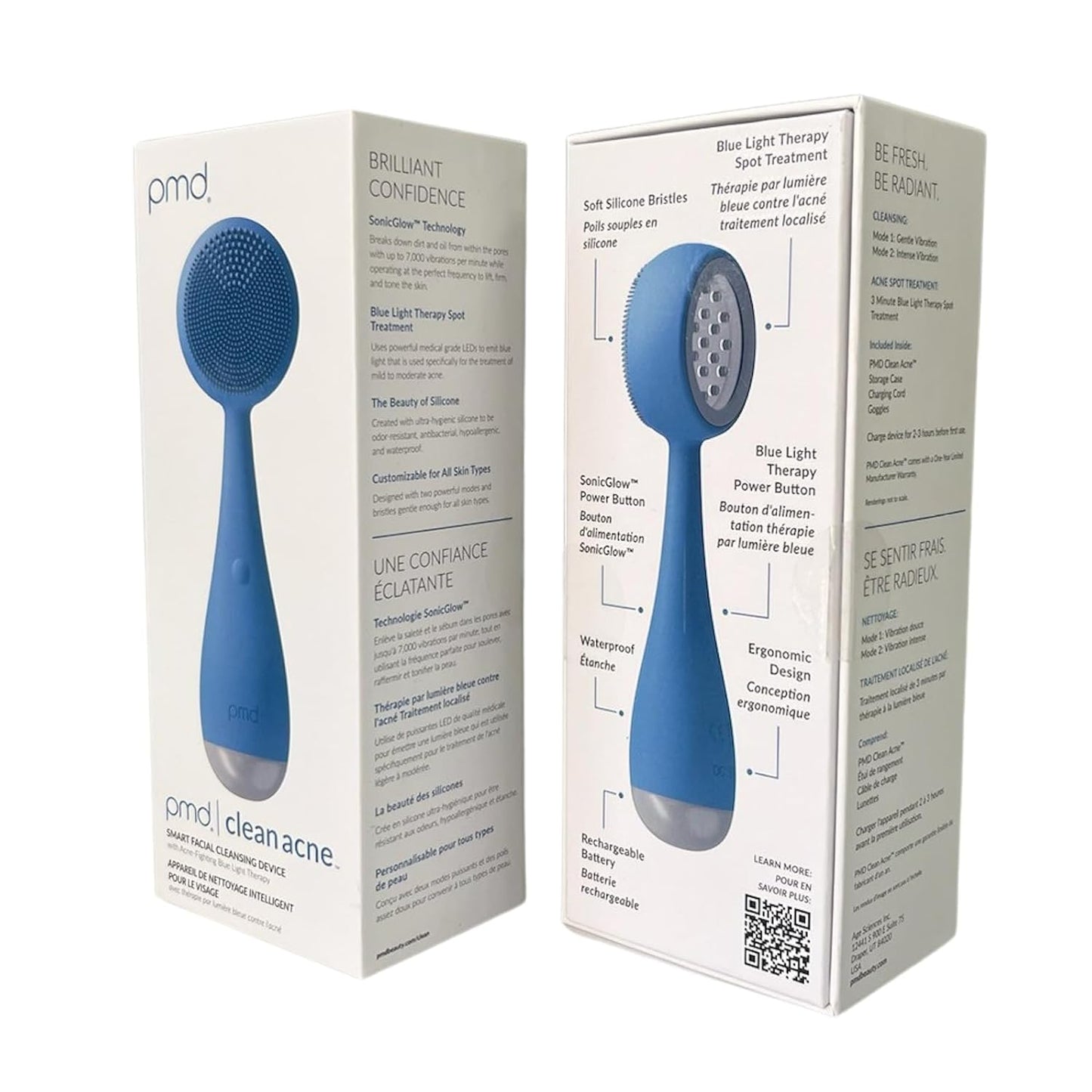 PMD Beauty Facial Cleansing Brush - Smart Silicone Brush with Blue Light Treatment - SonicGlow Vibration - Waterproof Device for Acne