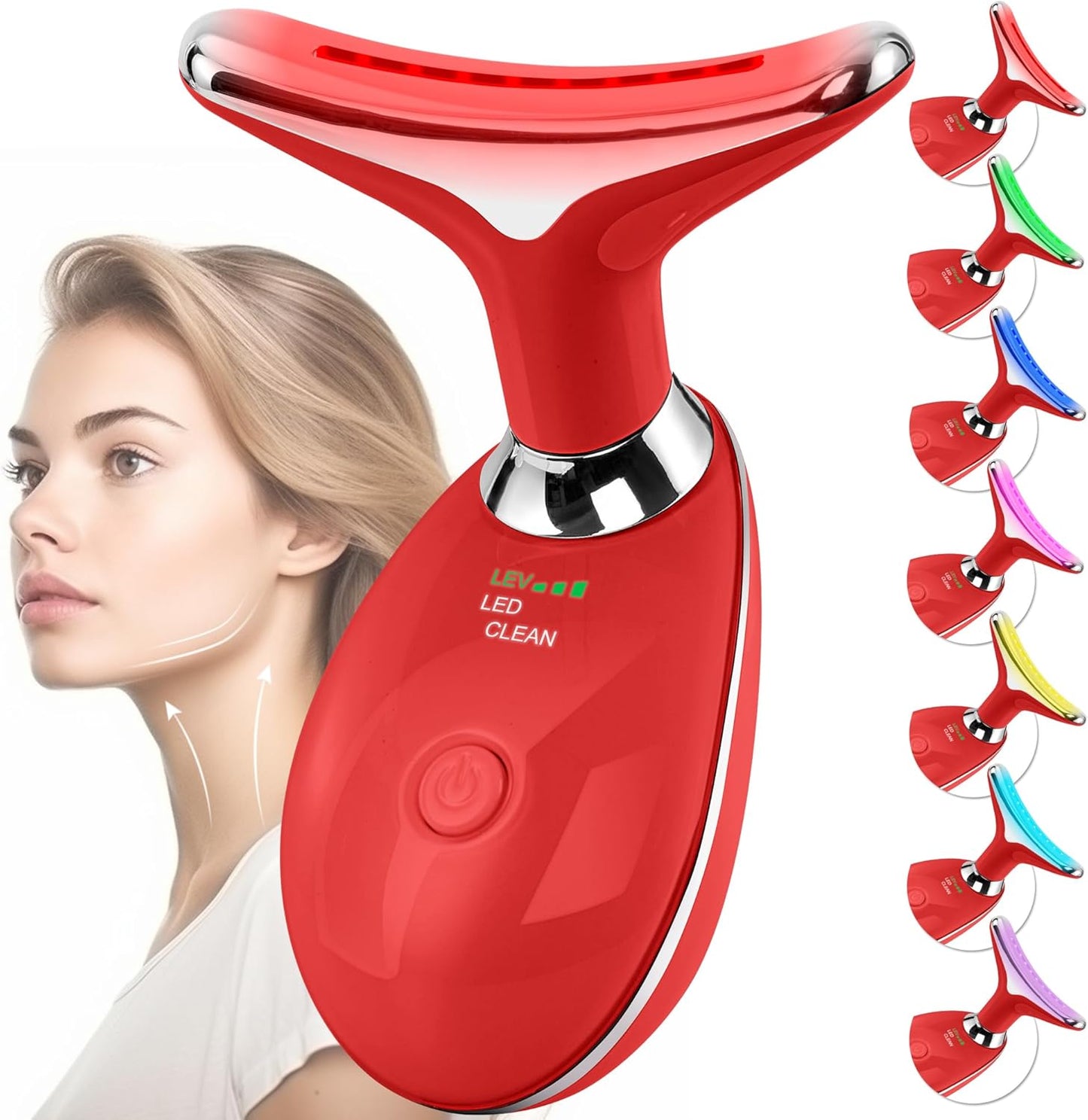 Facial Massager Red-Light-Therapy-for-Face and Neck, Face 𝖲 culpting Wand with 7 Color (Bright Red)