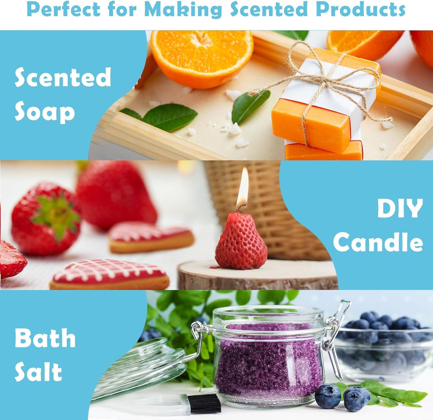 Holamay Fruit Essential Oils for Diffusers for Home, Fragrance Oil for Soap Making, Candle Scents for Candle Making 30ml x 10 - Coconut, Strawberry, Mango, Pineapple, Large Size Aromatherapy Oils Set
