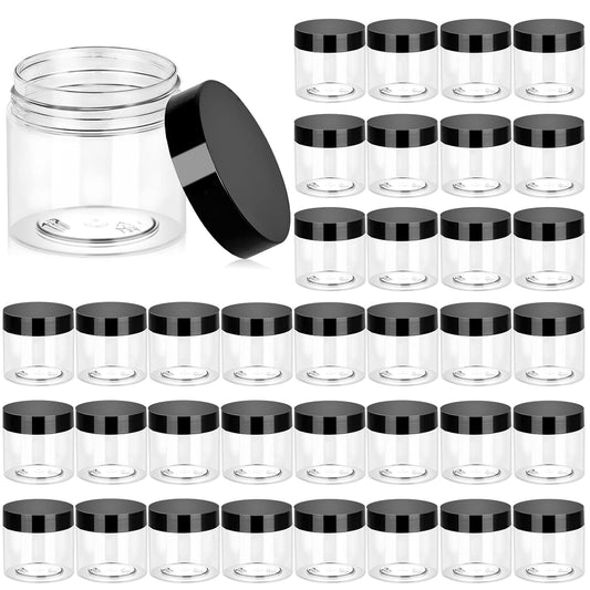 Eternal Moment 36 Pack 6 OZ Plastic Jars Round Clear Cosmetic Container Jars with Lids, Perfect for Lotion, Cream, Ointments, Makeup, Eye Shadow, Rhinestone, Samples, Pot, Travel Storage