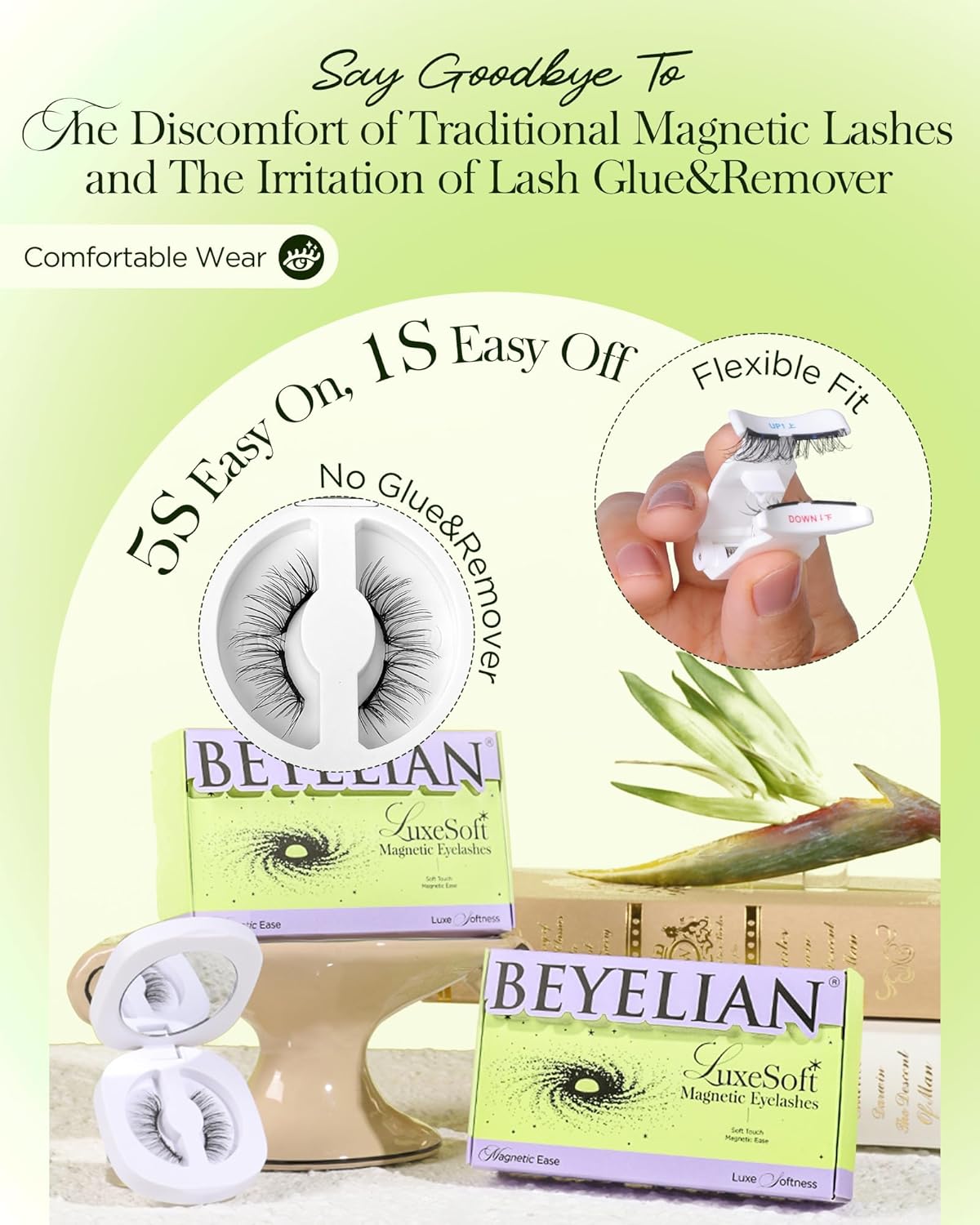 BEYELIAN Magnetic Eyelashes with Applicator Kit, Reusable Natural Look False Lashes, No Glue Needed Soft Magnetic Lashes for Eye MAC-33 (Lightweight & Comfortable)