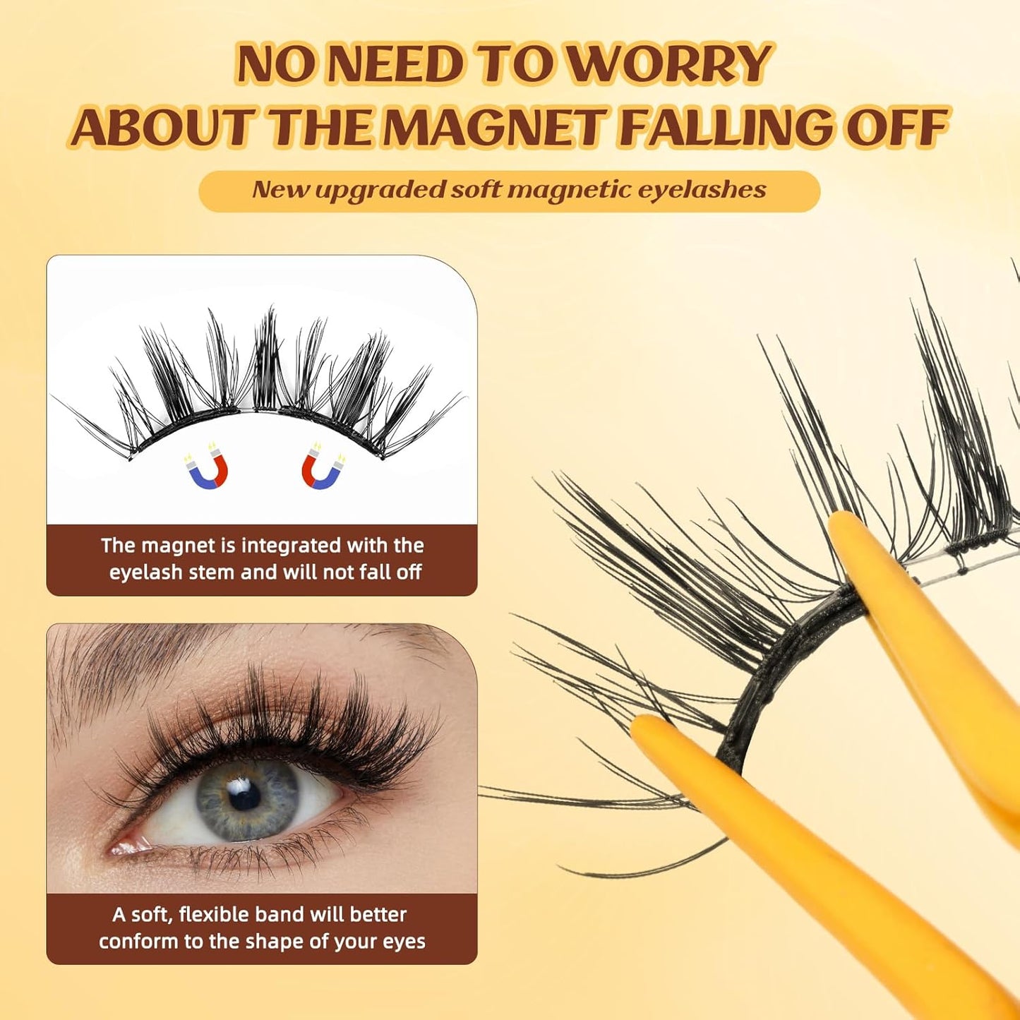 QUEWEL Magnetic Eyelashes, Reusable No Glue Needed Magnetic Eyelashes Kit with Applicator Lash Clusters Kit without Eyeliner So Soft and Easy to Wear and Remove (G-RC-D)
