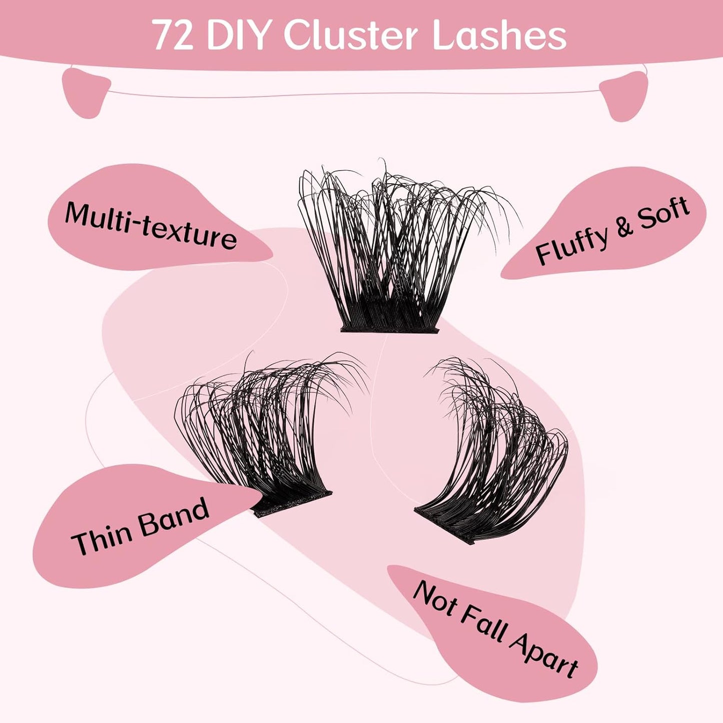 72 Pcs Individual Cluster Lashes 3D Effect DIY Lash Extension 8-16mm Eyelash Clusters Volume Wispy Lashes Super Thin Band Reusable Soft & Comfortable(Adore-3D,C-8-16mix)