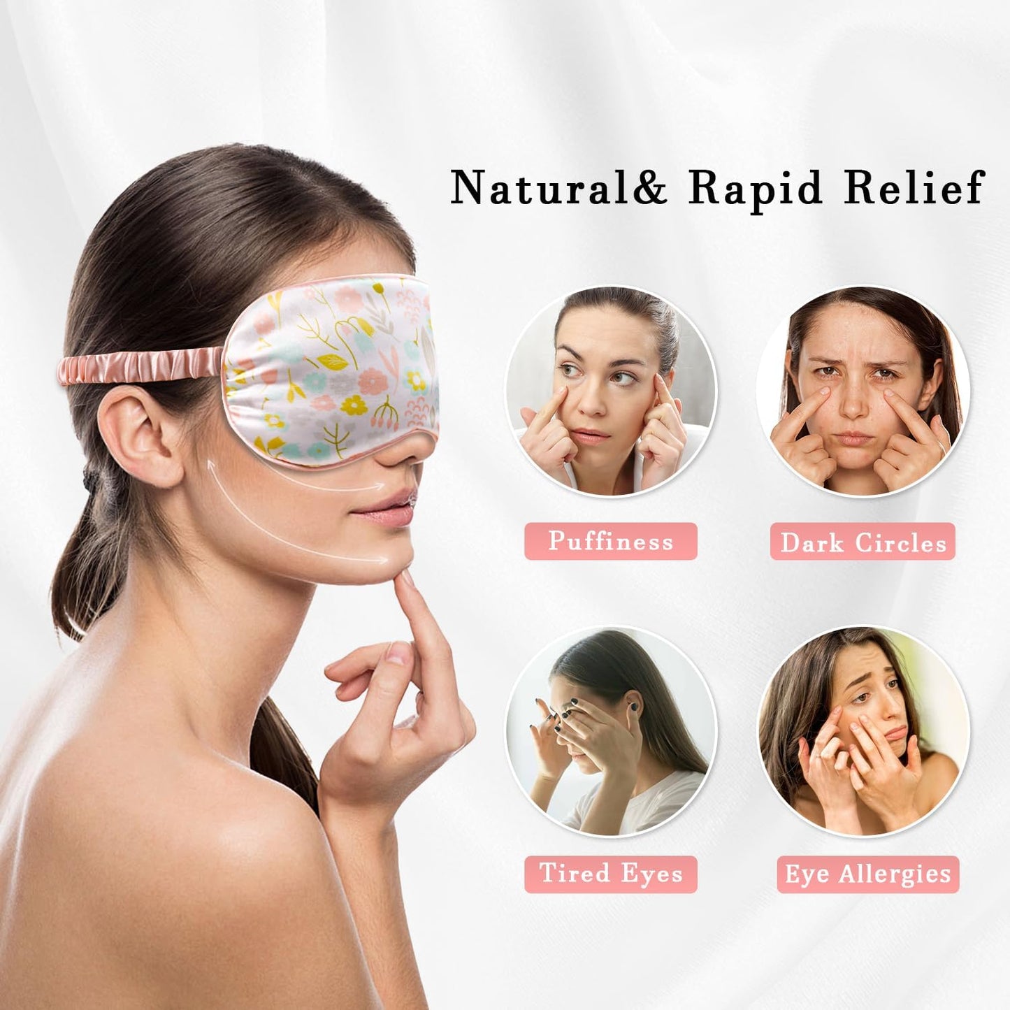 Warm Cold Eye Mask Silky Sleep Mask with Cooling Gel & Weighted Microwavable Moist Flaxseed Pad Compress for Dry Eyes Care Sleeping Women Blindfold for Migraine Puffy Swollen 3 in 1