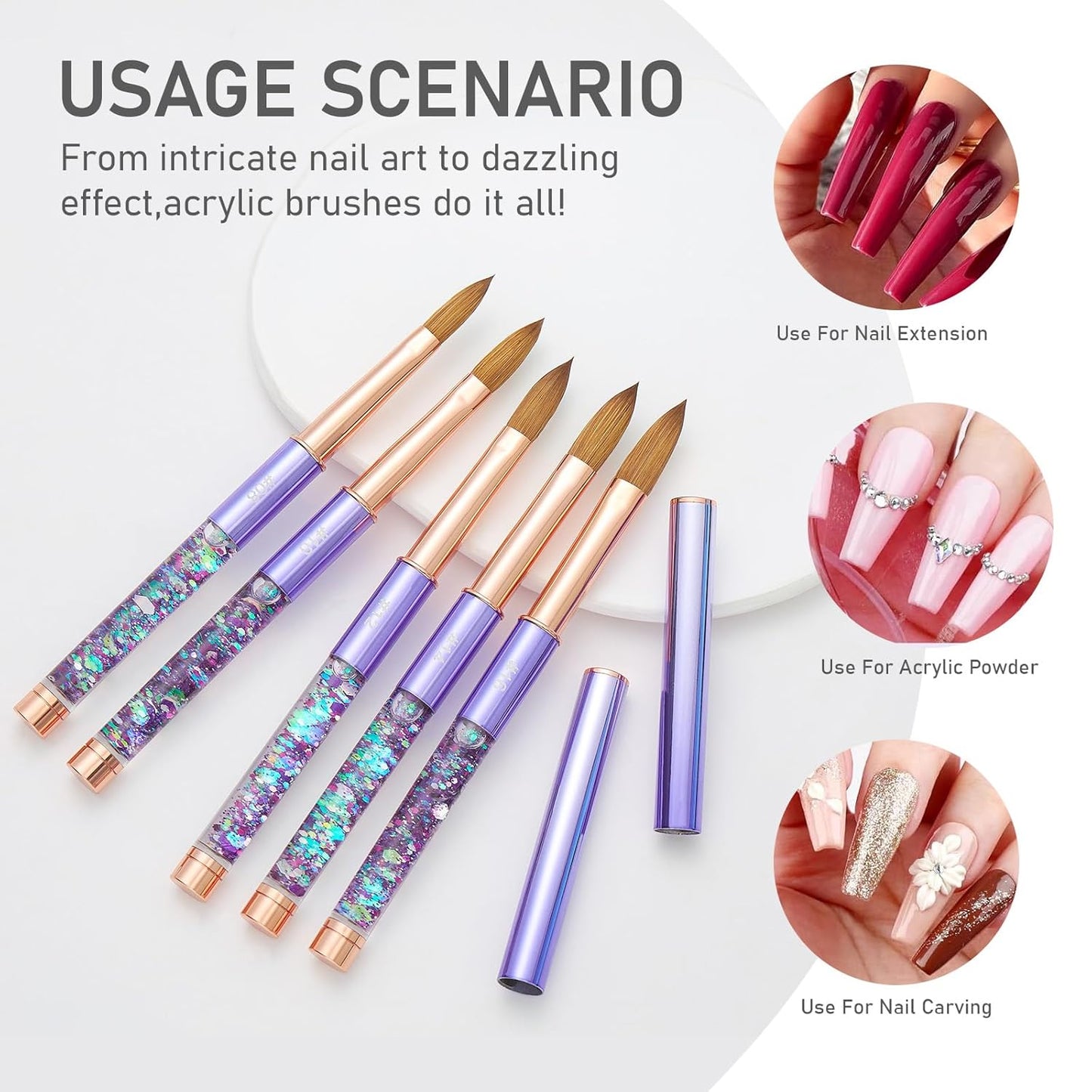 Acrylic Nail Brush Size #12, KEMEISI 100% Pure Kolinsky Nail Art Brushes Sturdy Handle Oval Shaped Acrylic Powder Nail Design Tools for Professional Manicure DIY Home Salon (Purple)