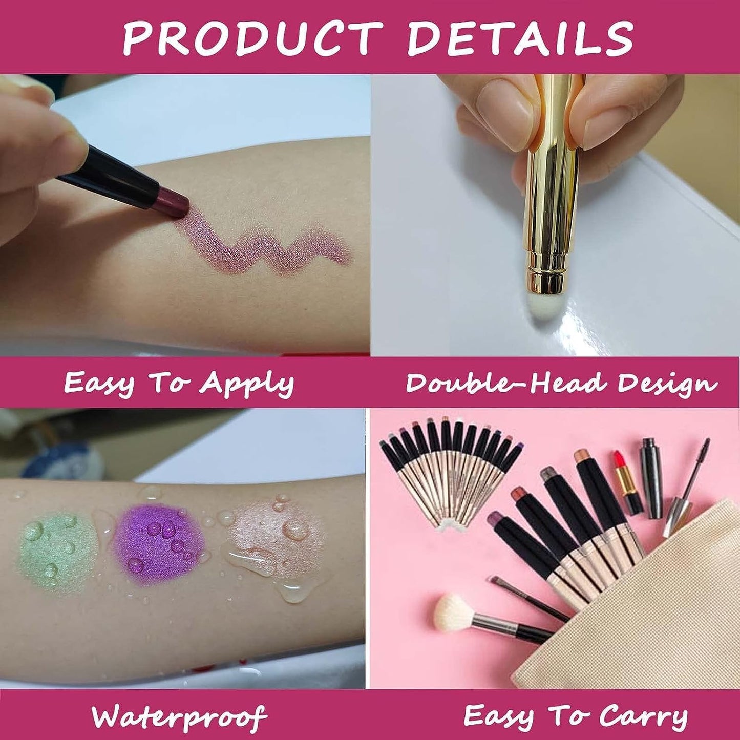 white Eyeshadow Stick And Sponge Makeup Brush Cream Shimmer Smooth Shadow Pencil Eyeliner Long Lasting Waterproof Eye Shadow Highlighter Stick Hypoallergenic Multi-Dimensional Eyes Look ( # 01)
