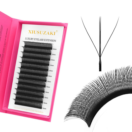 Lash Extensions Three Core Tips 3D Eyelash Extensions W Shape 0.07mm Thickness D Curl 15mm Premade Fans Easy Fan Volume Lashes Matte Black Crisscross(W-3D-Three Core-0.07-D,15mm)