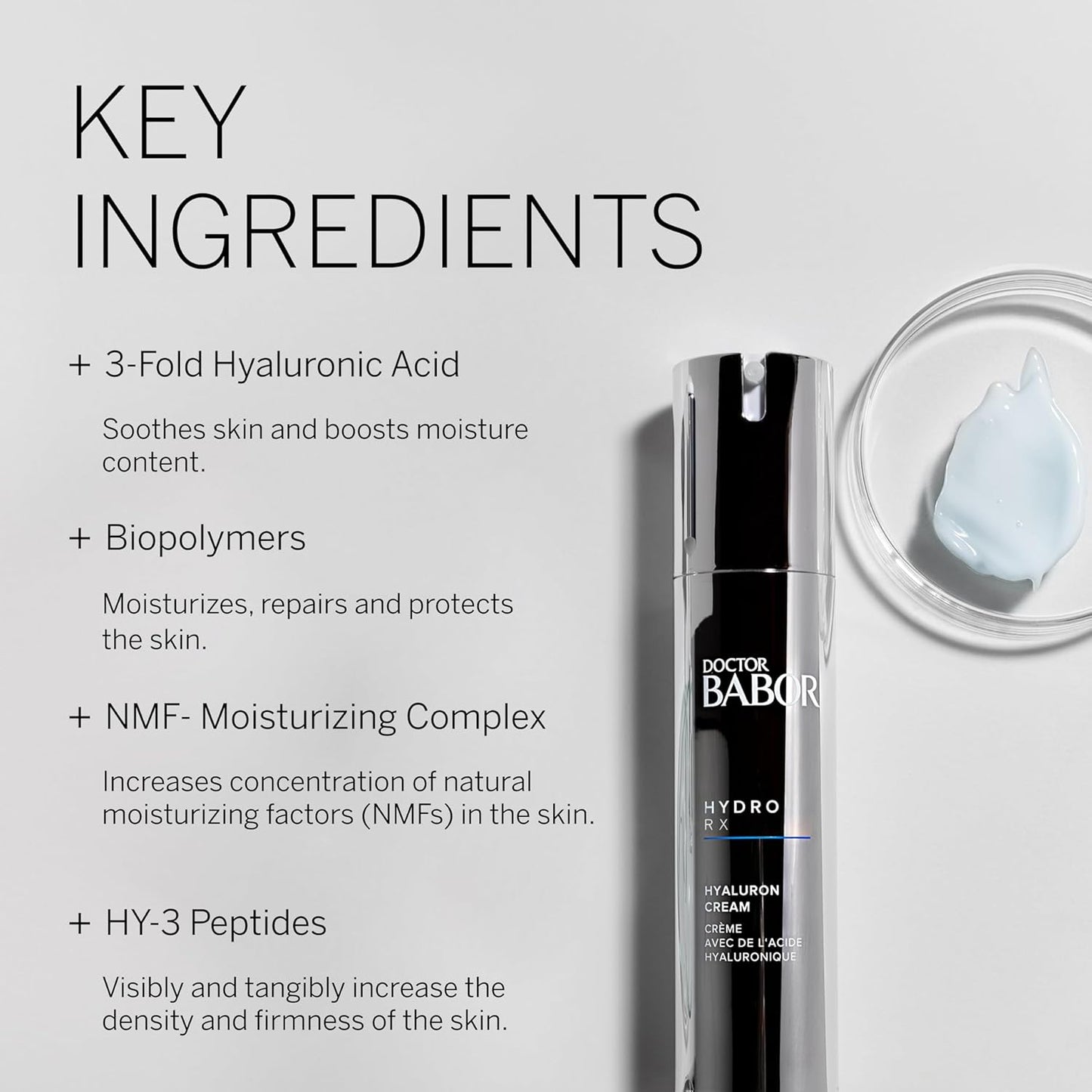 DOCTOR BABOR HydroRX Hyaluron Cream, Lightweight Hyaluronic Acid Face Moisturizer for Dry Skin, Prevents Moisture Loss and Reduces Dryness Lines, Fragrance Free