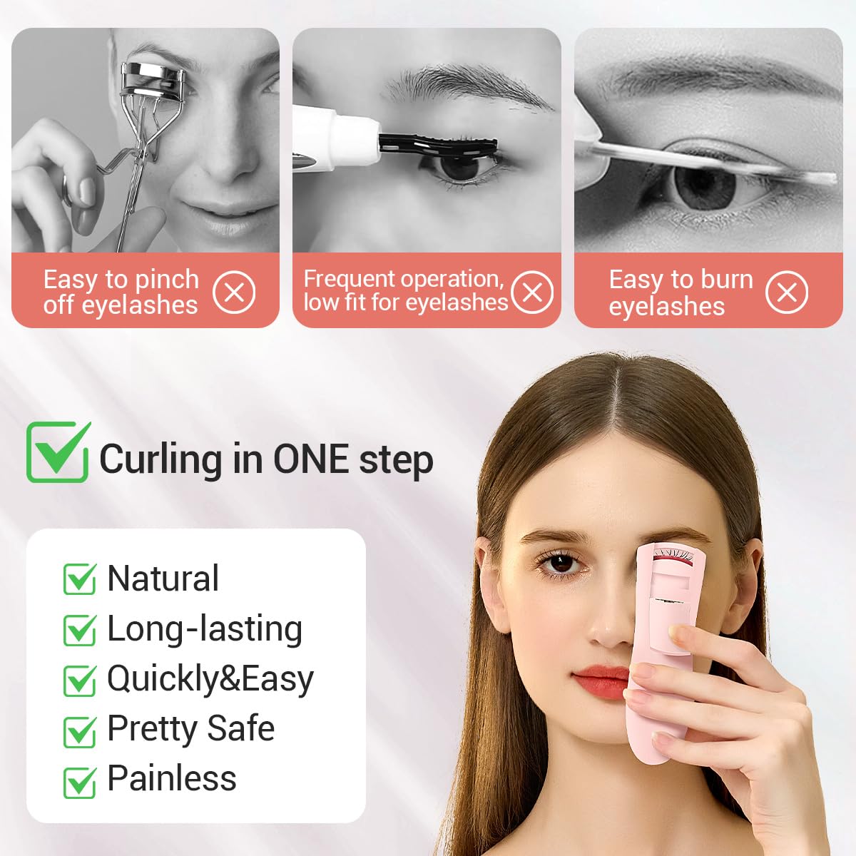 TOUCHBeauty Rechargeable Heated Eyelash Curler with LED Display, Featuring 3-Level Adjustable Temperature for a Natural, Long-Lasting Curl (Up to 24 Hours) AG-2316-Pink